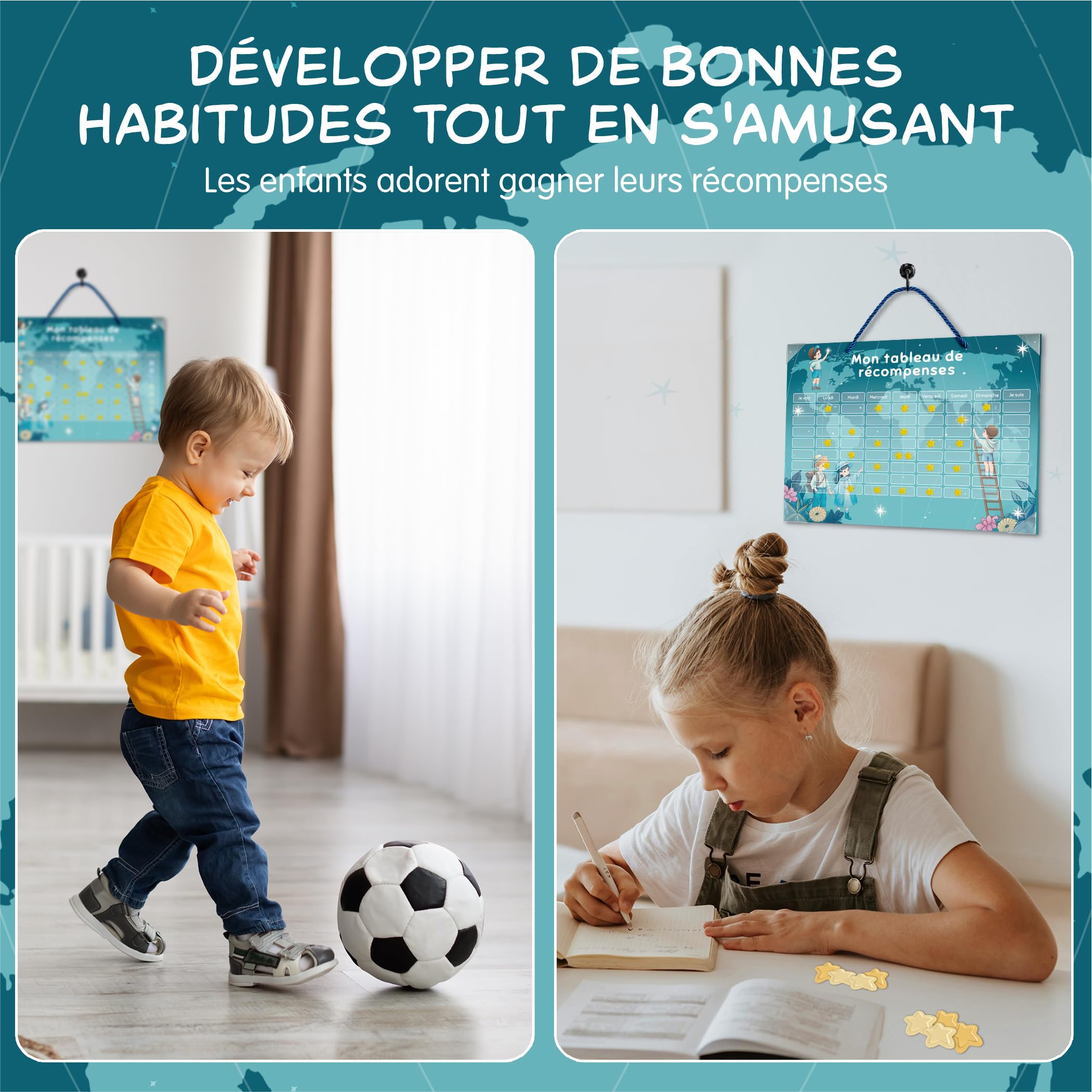Tableau de Récompense Enfant Magnétique – Routine Matin & Soir 5-12 Ans | Tableau de Comportement et Tâches Enfant | 60 Missions + 10 Libres, 150 Étoiles, 60 Emojis, Organisation routine maison