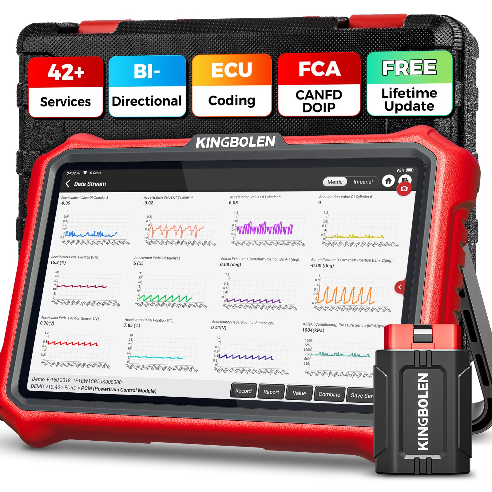 KINGBOLEN K8 PRO Obd2 Diagnosegerät Bluetooth,Alles System Diagnosegerät Auto mit Bi-Direktionale,42+ Dienst Zurücksetzen,ECU-Kodierung,V.A.G-geführte,FCA,CANFD＆DOIP,Lebenslanges Kostenloses Update