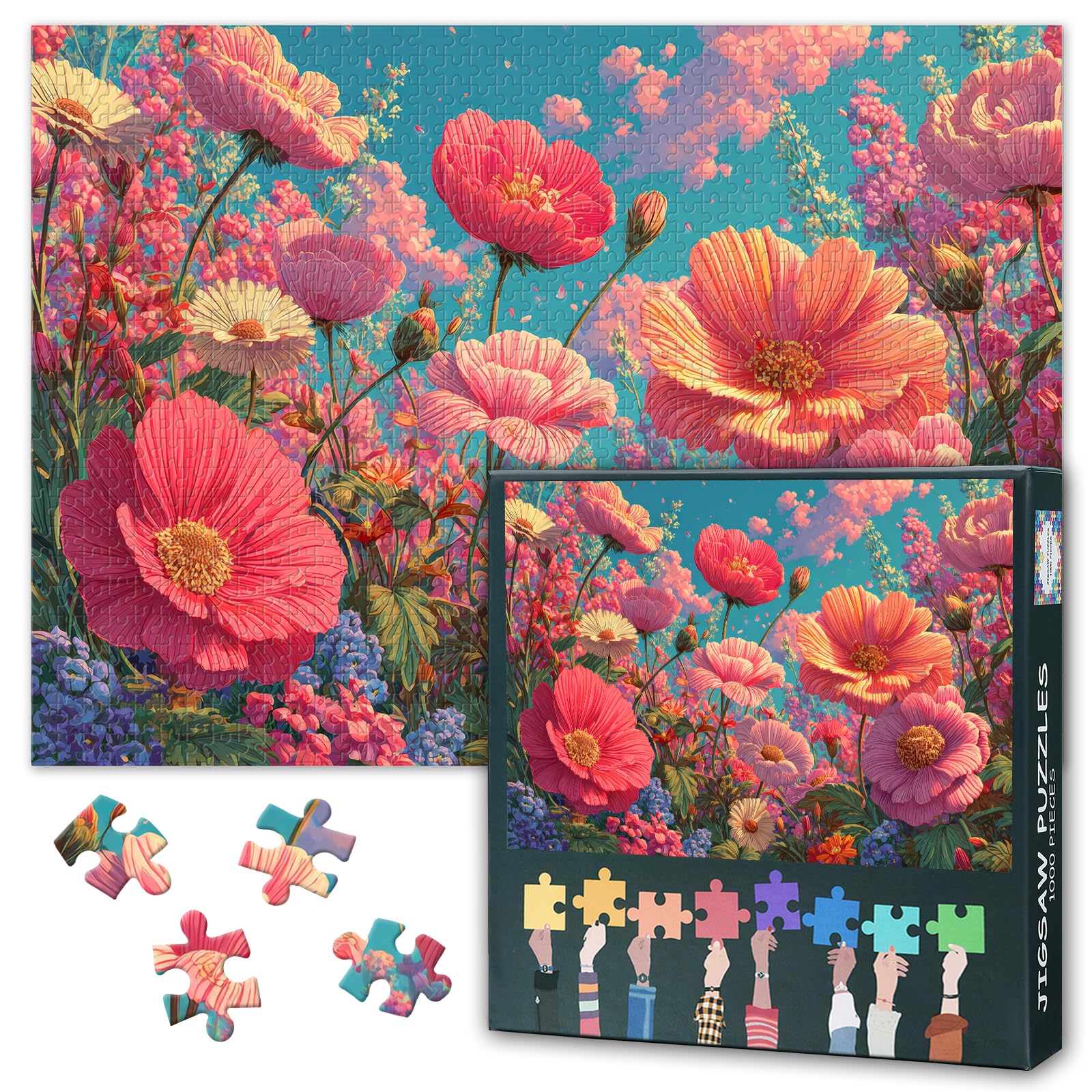 Jigsaw Puzzle 1000 Pieces for Adults, Colorful Flowers Adult Puzzles, 1000 Piece Puzzles, Natural Flowers Puzzle Perfect for Game Nights Educational Toy Finished Size 50 x 70 cm