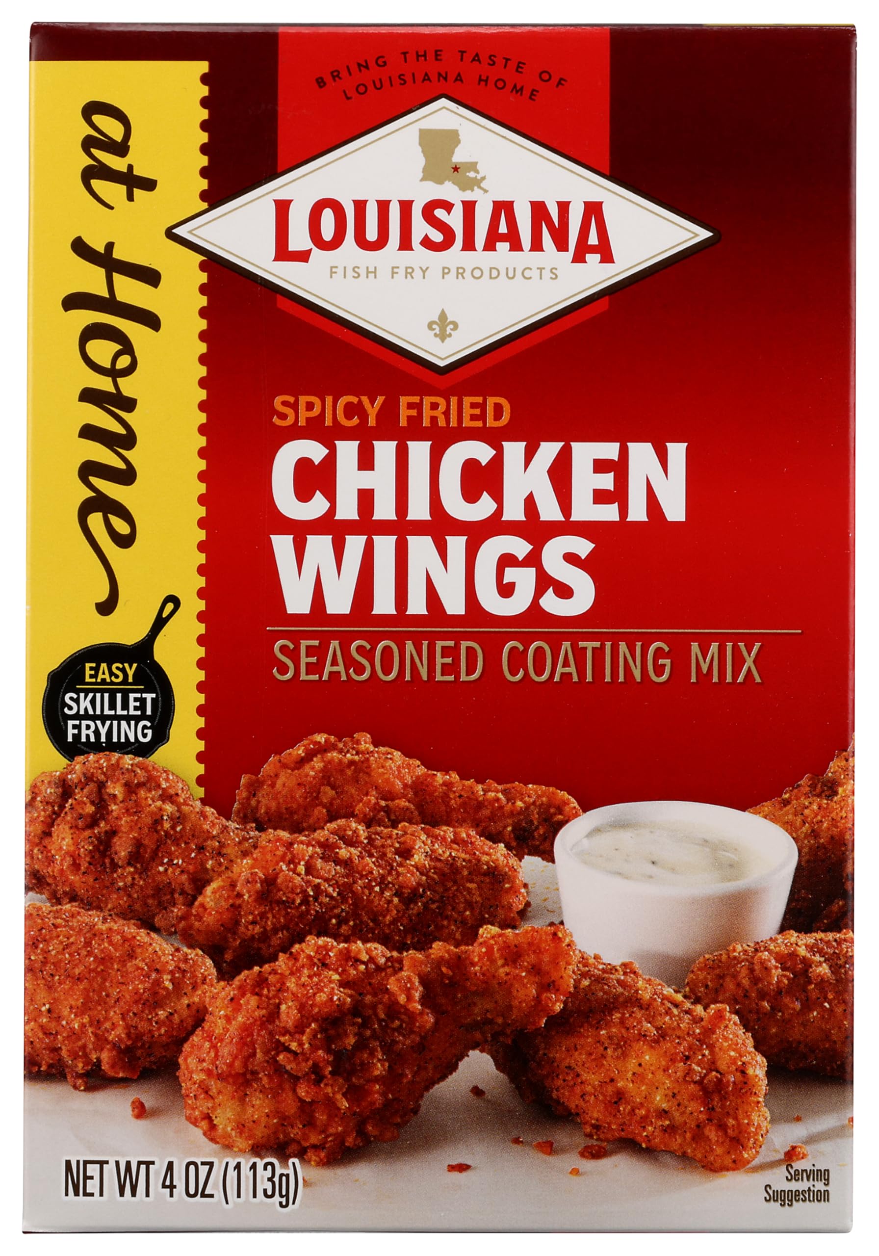 Louisiana Fish Fry At Home Spicy Chicken Wings Seasoned Coating Mix 4 oz. (Pack of 1) - Make Your Fast Food Favorites At Home - Delicious and Crunchy Coating Filled with Cajun Flavor - Easy to Make Recipe for Skillet Frying
