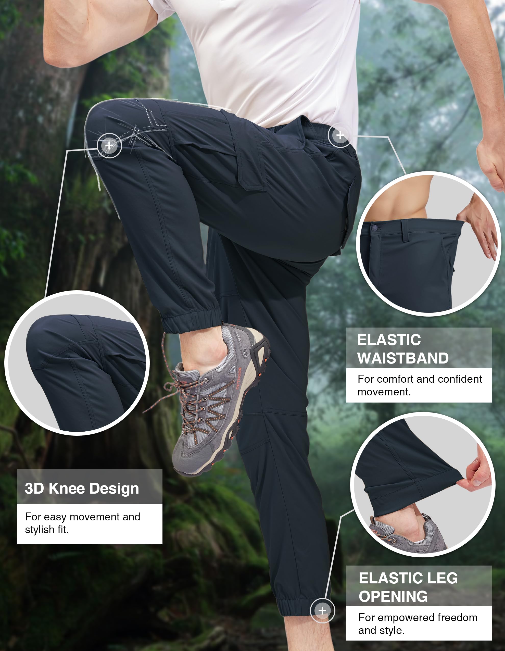 PULI Pantalon cargo de randonnée pour homme, coupe ajustée, extensible, pour jogging, cyclisme, extérieur, avec poches - bleu - 46