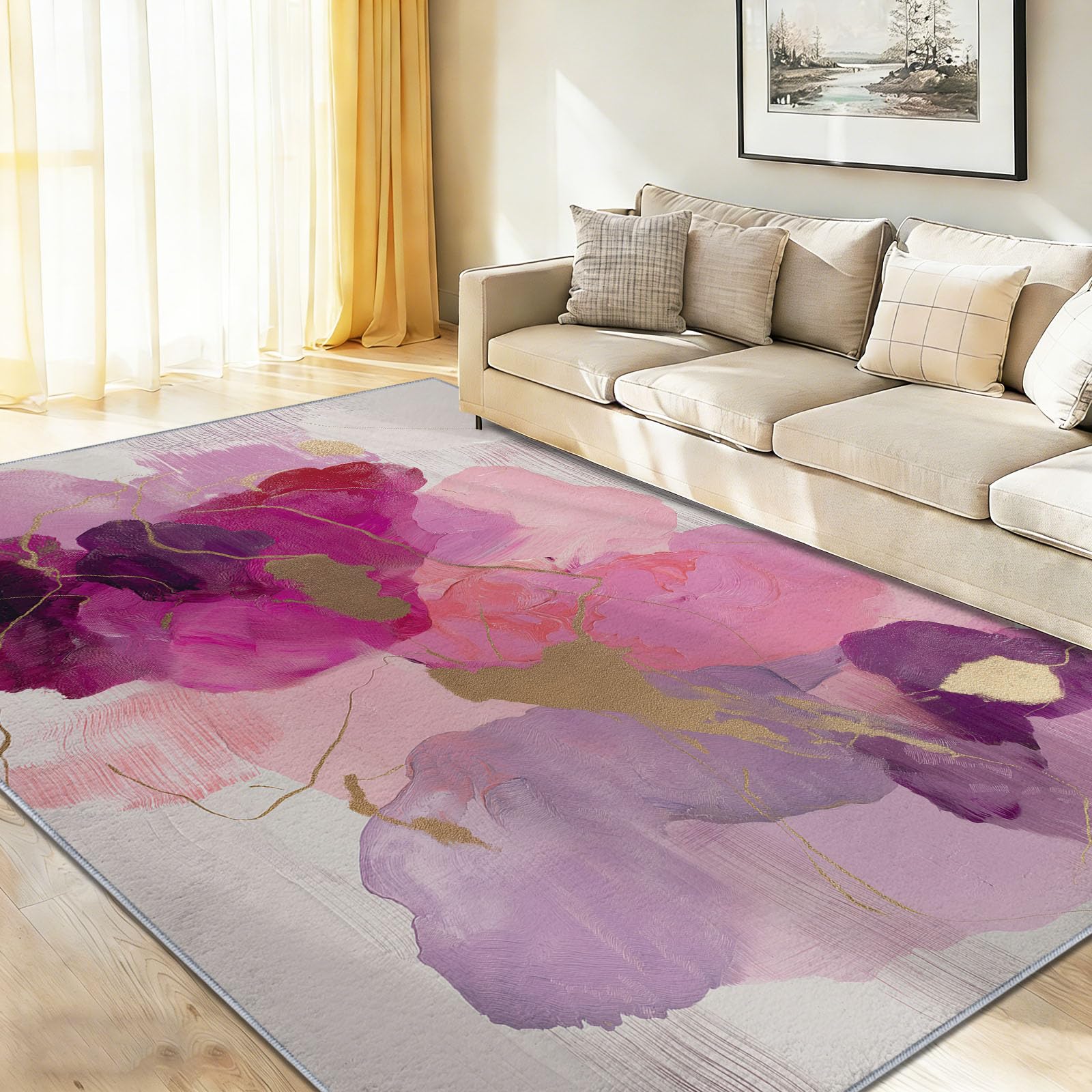 Abstrakte Wirbel Farbblöcke Kinderzimmer Teppich, Luxus Stil, Deko-Teppiche für Wohnzimmer Esszimmer Schlafzimmer Küche, 80 x 150 cm Rosa Lila
