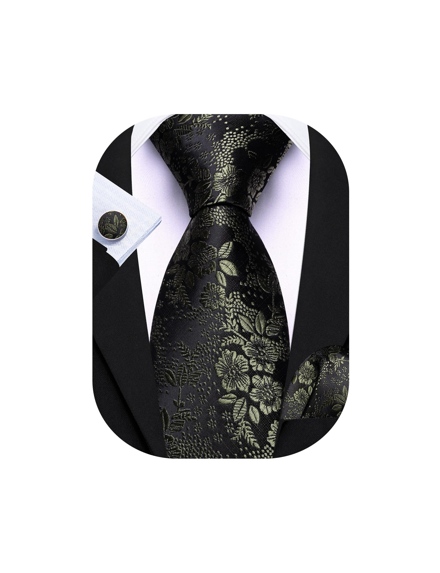 Barry.Wang Men Tie Set Floral Paisley Silk Necktie Pocket Square Cufflinks