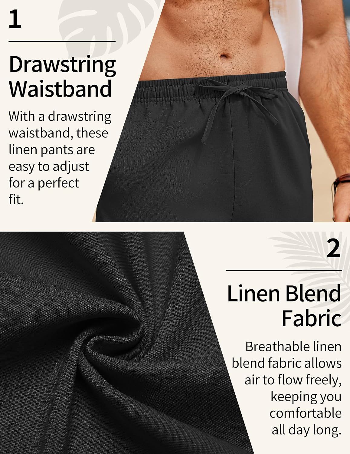 COOFANDY Men's Linen Pants Casual Loose Fit Beach Summer Yoga Pant Lightweight Drawstring Linen Trousers
