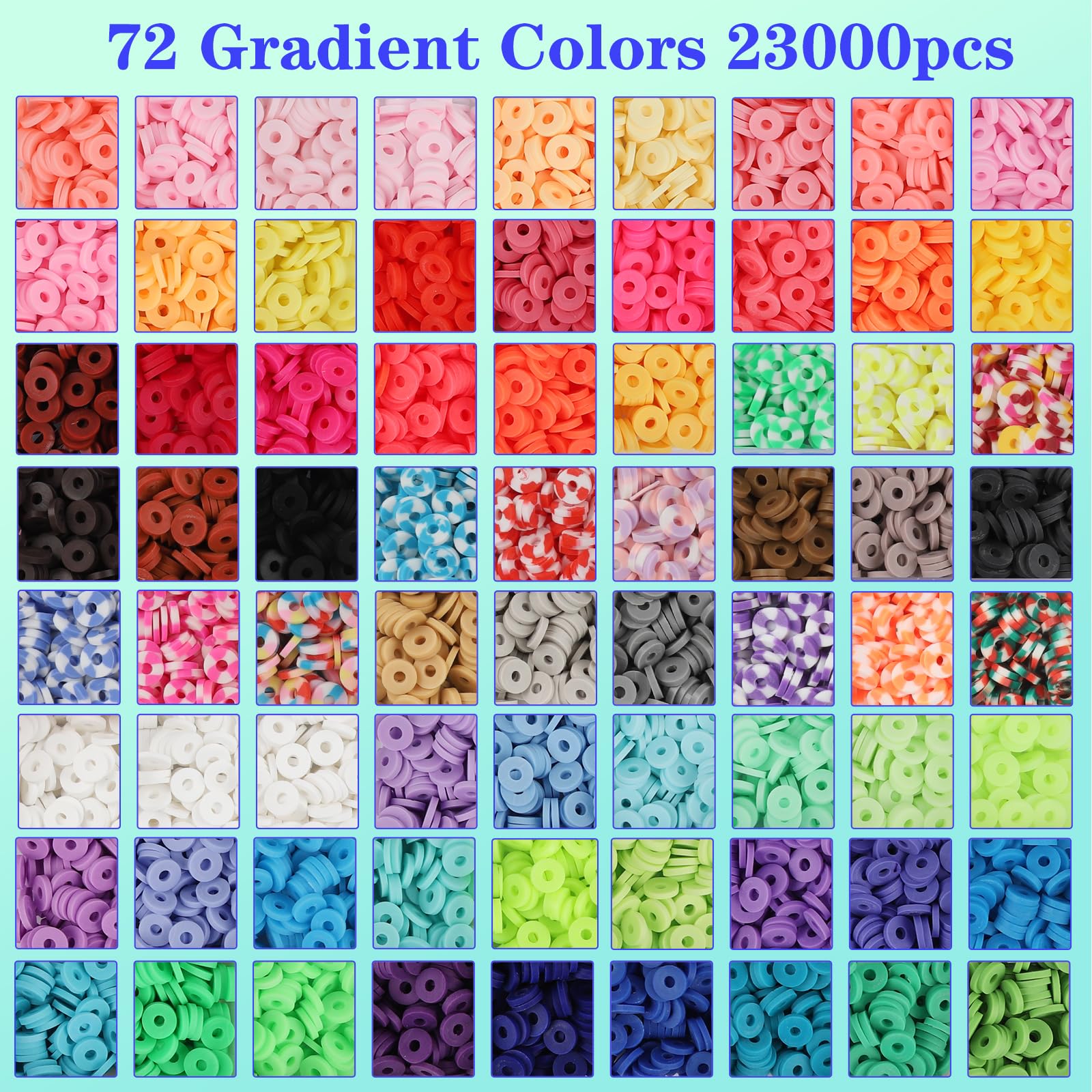 Clay Beads Bracelet Making Kit, 3 Box Clay Beads Set 13000Pcs, 1Box Colorful Pony Beads, Golden Letter Beads, Heart-Shaped Beads, Earrings, Rainbow Beads, Fruit Beads, 72 Colors Of Polymer Clay Beads - Image 2