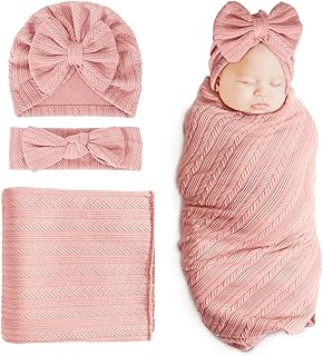 DRESHOW BQUBO Newborn Receiving Blanket Toddler Warm for Girls with Matching Bow Hat and Bow Headband