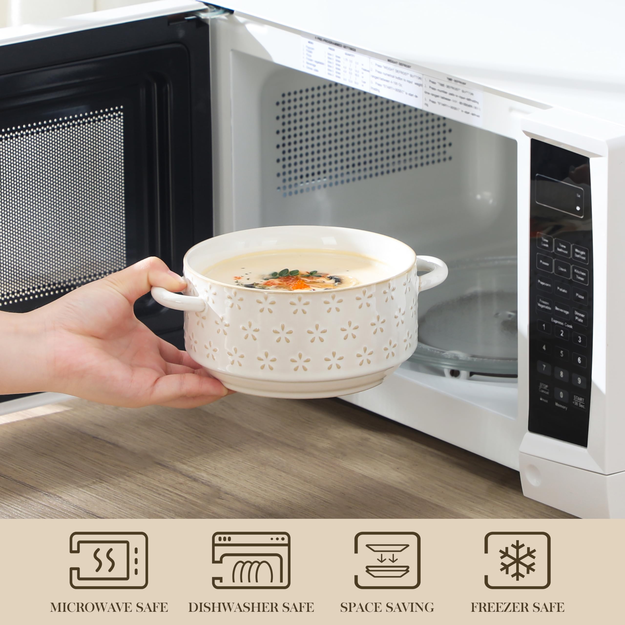 MALACASA 26 oz ontbijtkommen, keramische soepkommen, set van 6, ivoorwitte serveerschalen voor salade, rijst, pasta, ontbijt, dessert, vaatwasser en magnetronbestendig, serie Regular MALACASA 26 oz ontbijtkommen, keramische soepkommen, set van 6, ivoorwitte serveerschalen voor salade, rijst, pasta, ontbijt, dessert, vaatwasser en magnetronbestendig, serie Regular