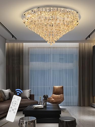 Miniatura 6 de Flashing God Chanderliers de cristal cromado de 48 pulgadas para sala de estar, entrada, lámpara de techo moderna de cristal para vestíbulo,