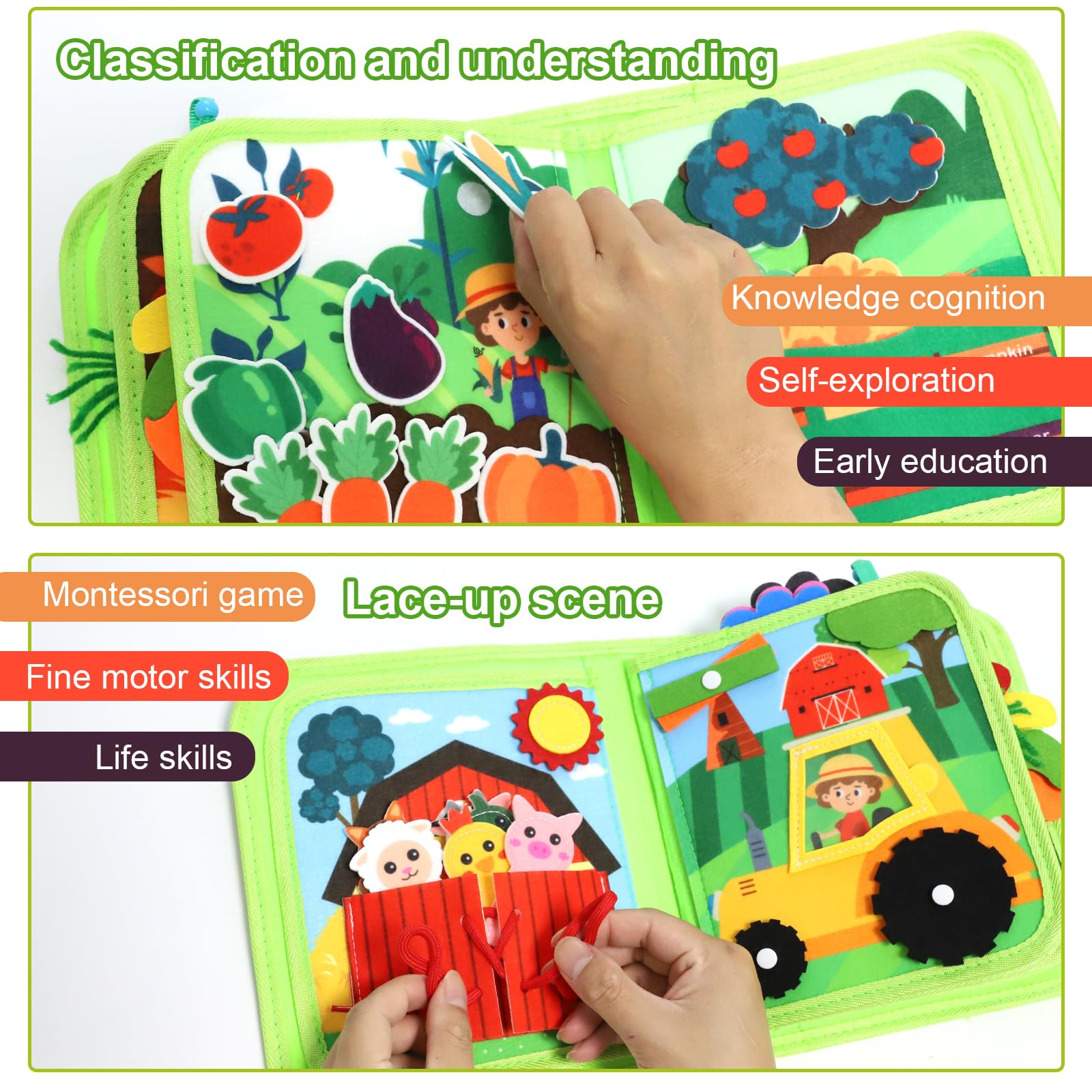 Montessori Busy Book per Bambini 1-3 Anni Libro Sensoriale Feltro Quiet Book Portatile