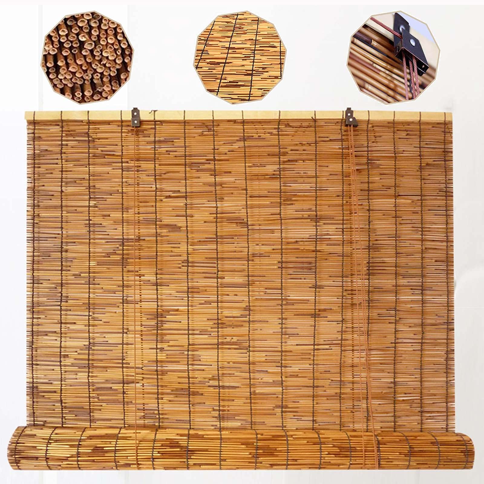 Zasłona trzcinowa zwijane abażury, balkonowa zasłona ze słomy, bambusowe rolety, dekoracyjne rolety rzymskie w stylu retro, różne rozmiary, szerokość 50 cm 70 cm 80 cm 90 cm 120 cm, szer. x wys. 80 x 200 cm
