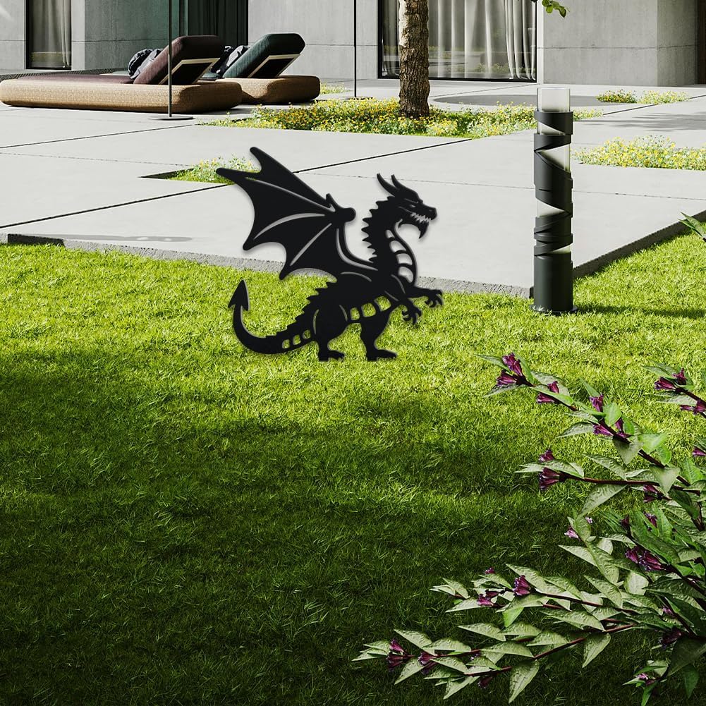 WADORN Dragon Metal Outdoor Statues Silhouette, Flying Dragon Metal Decorative Garden Stakes Funny Animal Silhouette Outdoor Stakes Decor for Garden Yard Backyard Patio Lawn Art Outdoor Decor