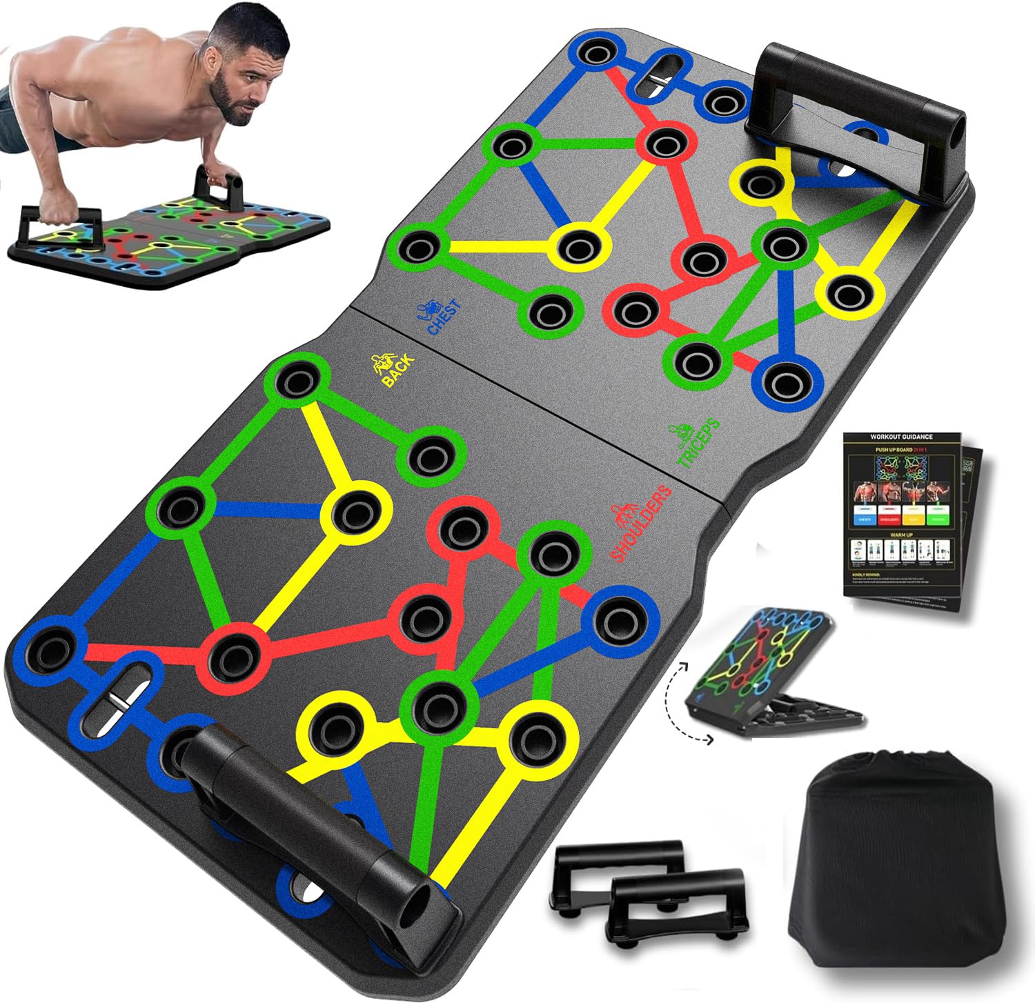AERLANG Extra Large Push Up Board 26.2" x 13.8", Portable 30-in-2 Workout Set for Push Up, Multi-functional Pushup Stands for Strength Training, Fat Burning Push Up Bar for Home Gym