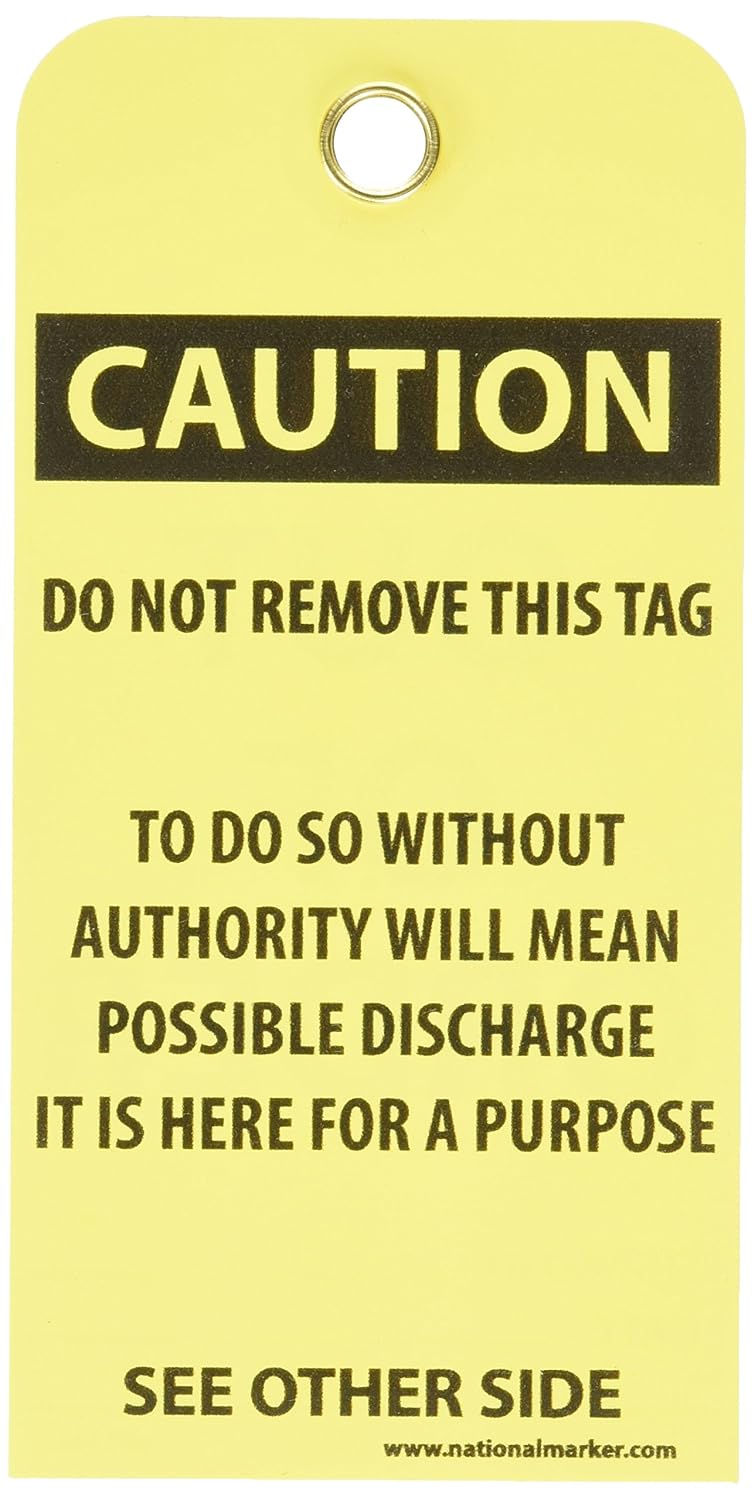 NMC RPT145G "Caution - Out of Order Accident Prevention Tag with Brass Grommet, Unrippable Vinyl, 3" Length, 6" Height, Black on Yellow (Pack of 25)