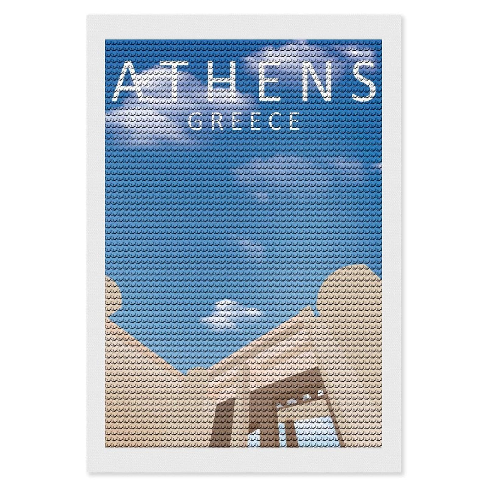 Junmoney Historical Monument Athens Diamond Painting Canvas Set 8"x12", for Adults, Decorate Your Room, Festive Craft Gift, Office Decor