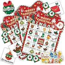 HomSeon 39Pcs Christmas Bingo Game for Kids Adults 24 Players Bingo Cards Christmas Games with Reward Stickers Xmas Activities Family Party Game