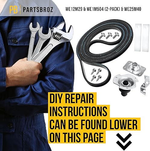 Miniatura 5 de PartsBroz WE03X29897 WE12M29 - Correa de secadora y cojinete de tambor WE25M40 y WE1M504 Glide Slides (paquete de 2) - Compatible con la secadora