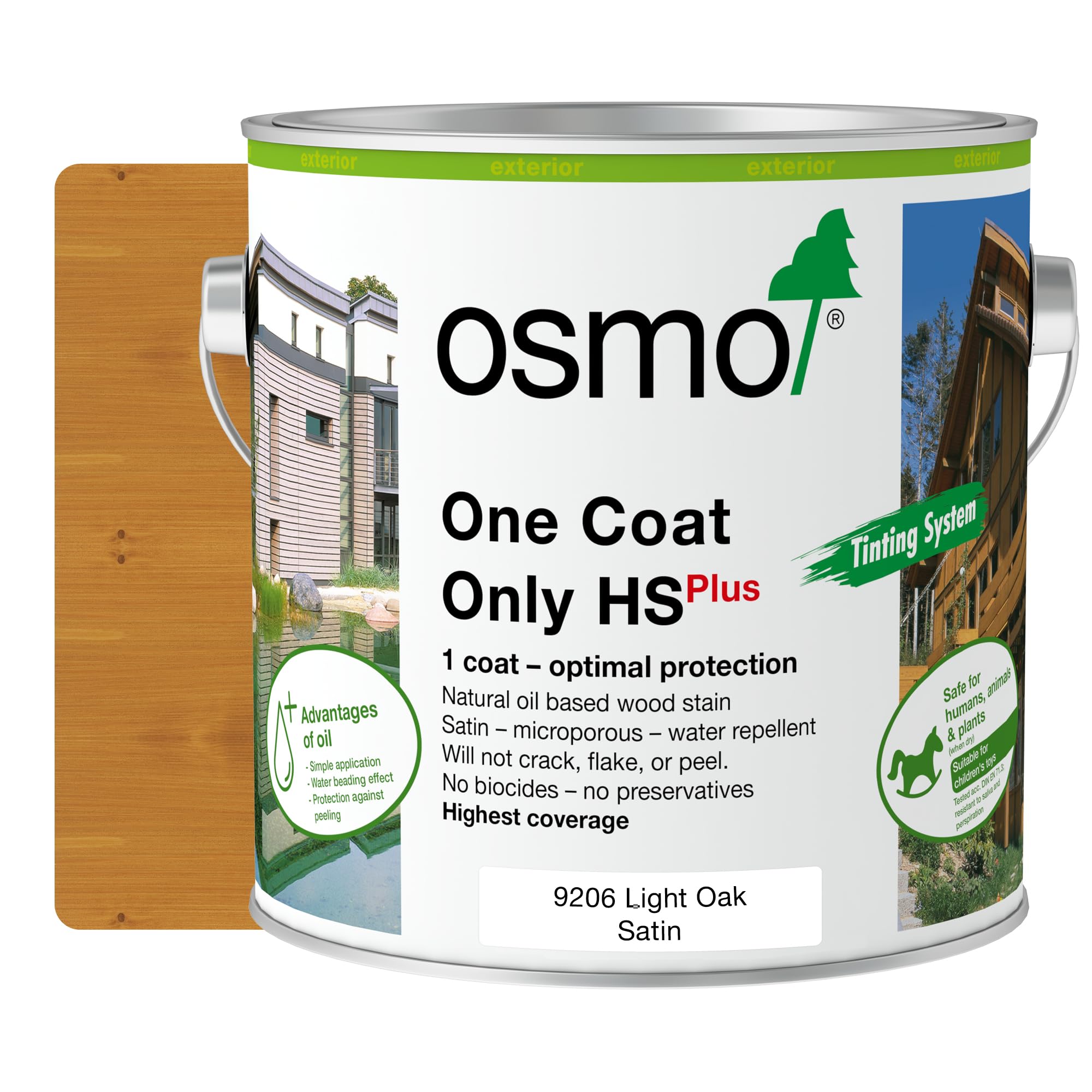 Osmo One Coat Only HS Plus - Oil Stain for The Protection for Outdoor Wood (9206 Light Oak, 2.5 Litre)