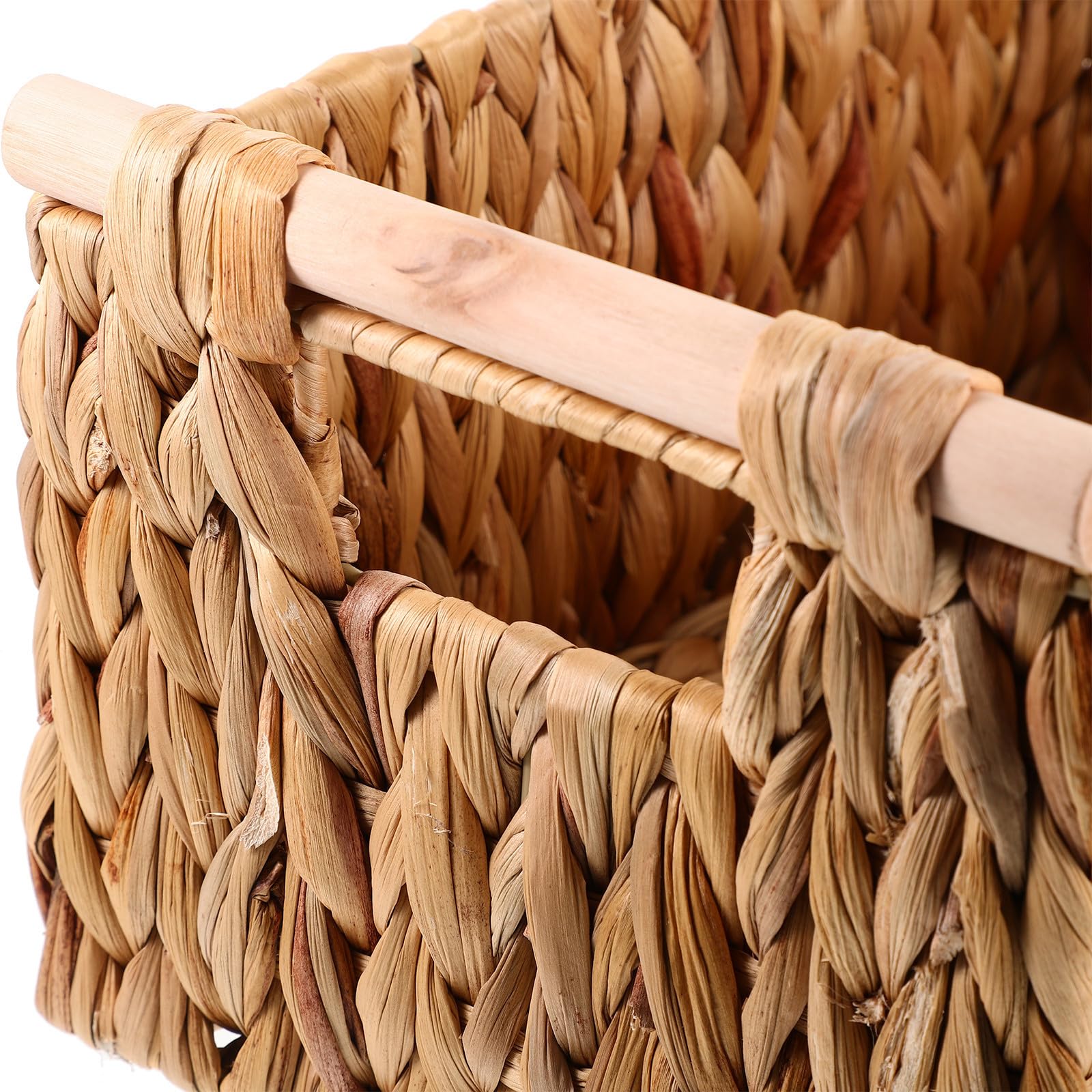 UKCOCO Cesta Tejida Organizadora, Cestas Organizadoras de Madera E Hierro, con Asa, Estilo Rústico y Natural, para Guardar Revistas en Casa