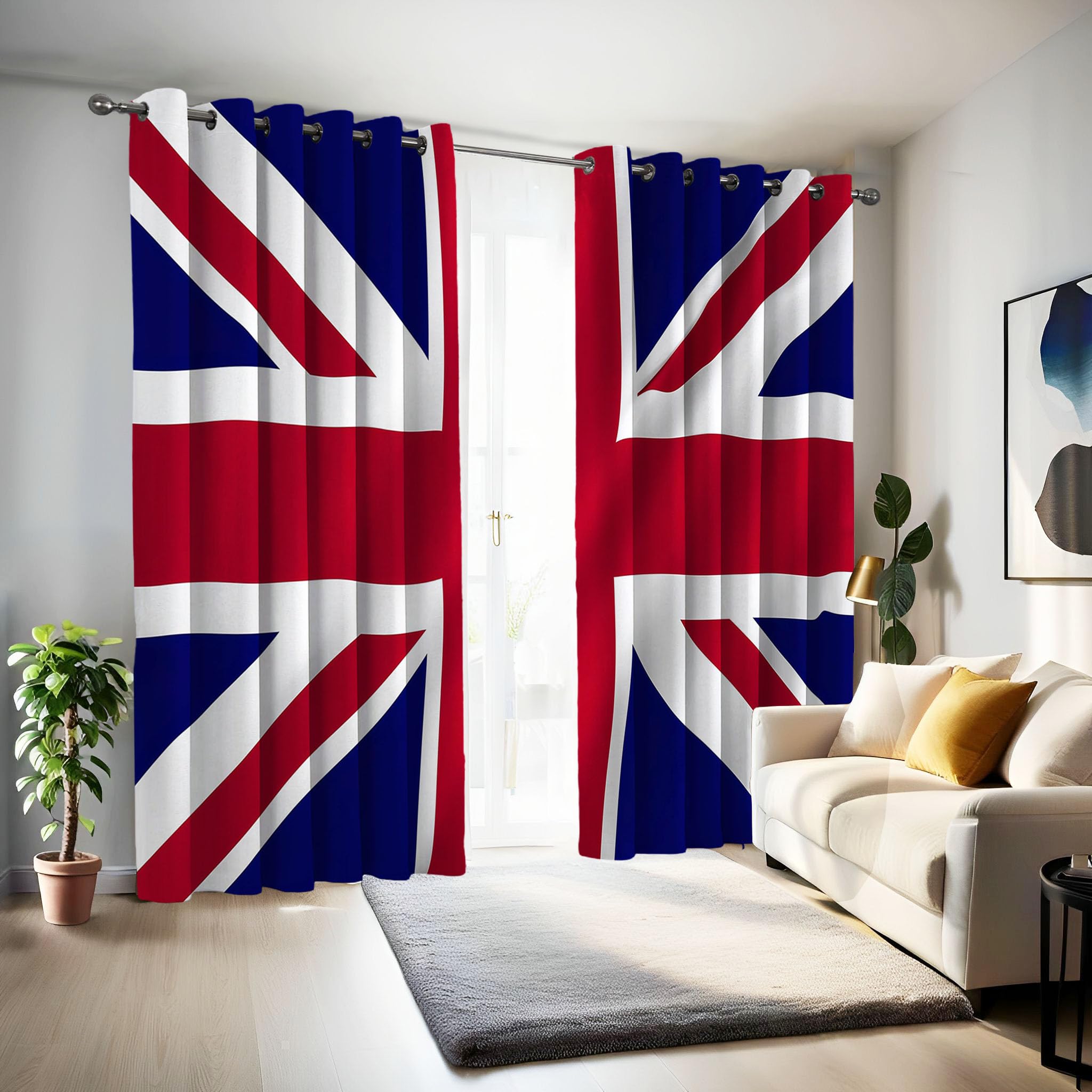 Rideau occultant thermique motif drapeau britannique rouge bleu pour salon