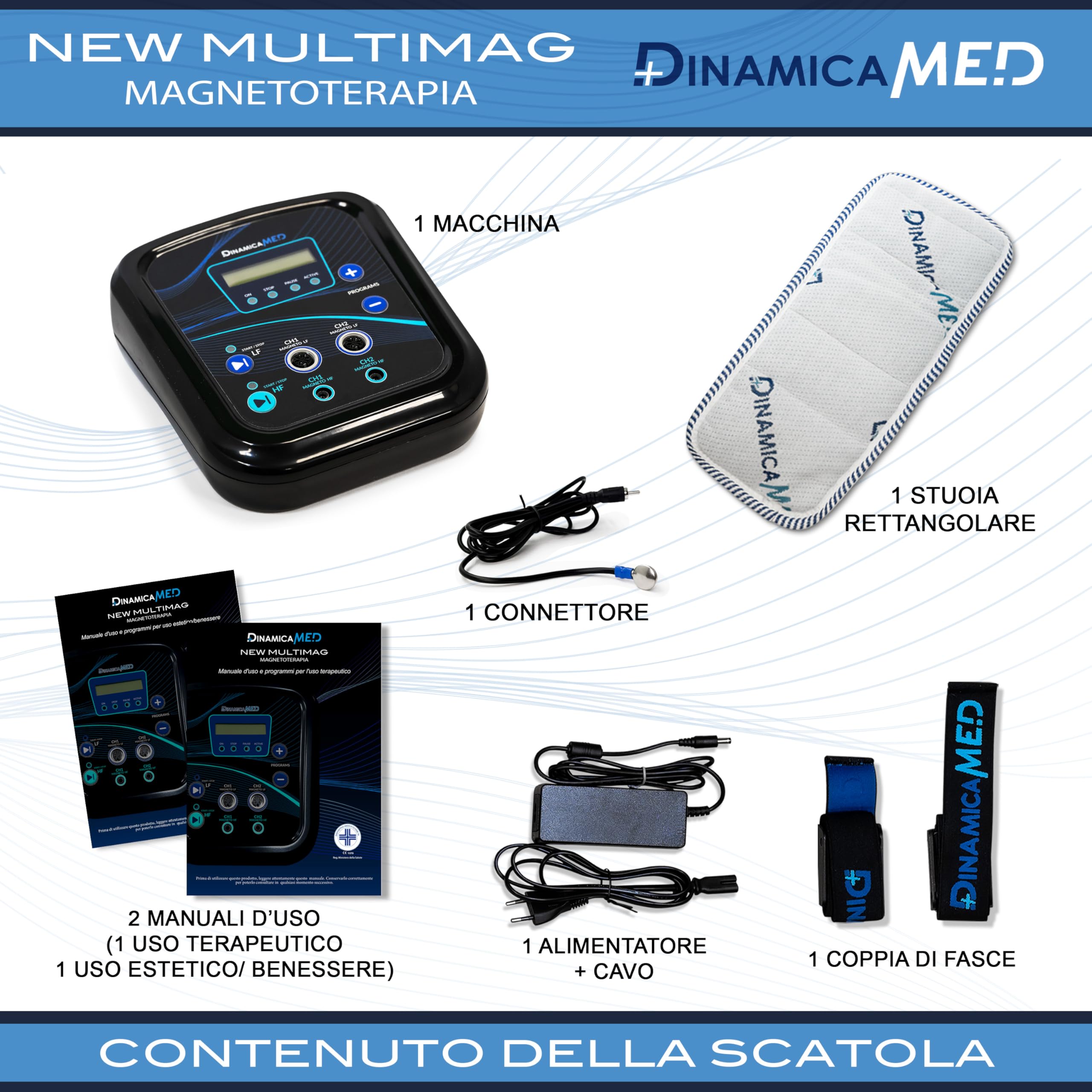 Dinamicamed New MultiMag PRO 1.0 Apparecchio per Magnetoterapia, Magnetoterapia con 1 Diffusore in Tessuto ad Alta Frequenza (HF)