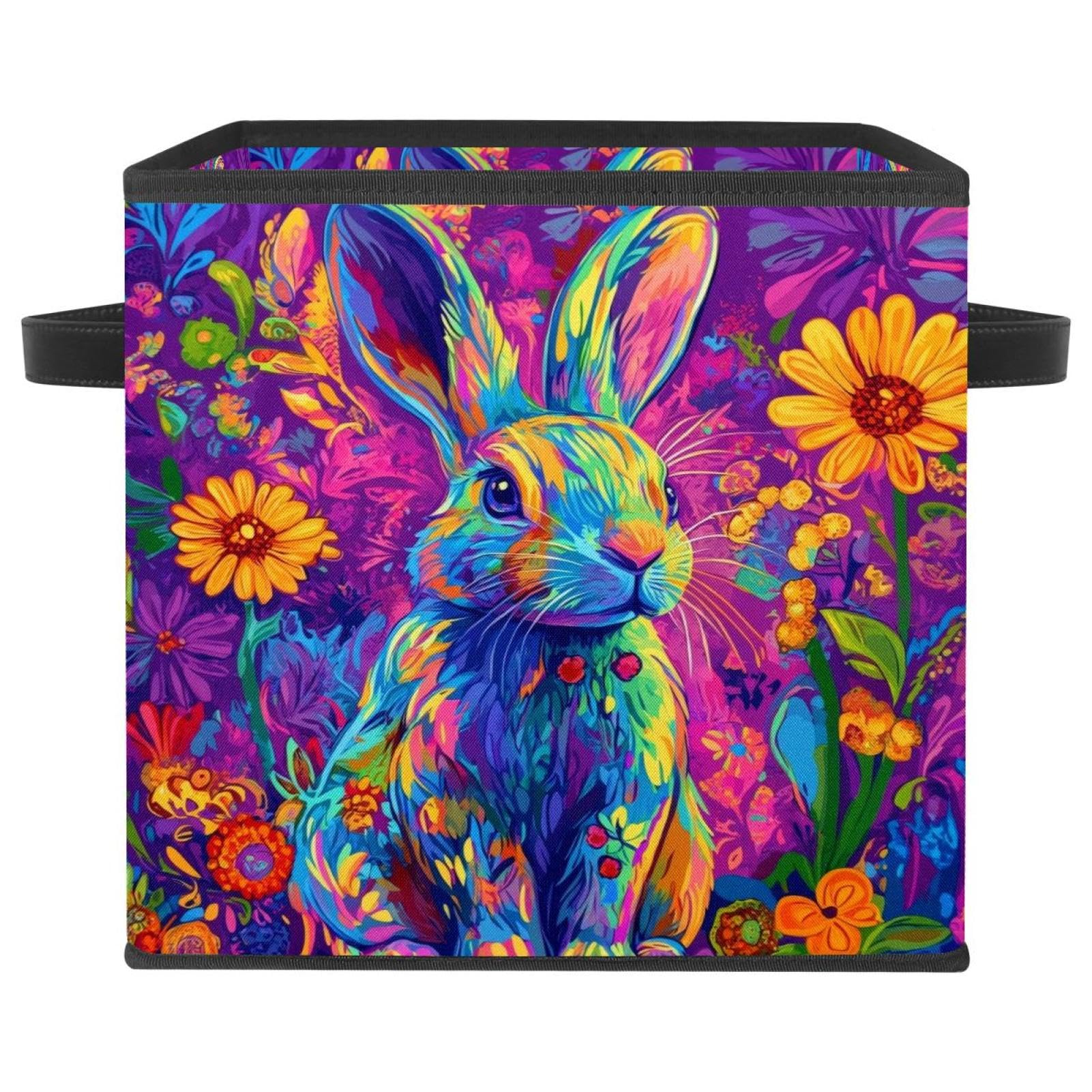 Boîte de rangement lapin en tissu Oxford cube pliable pour vêtements