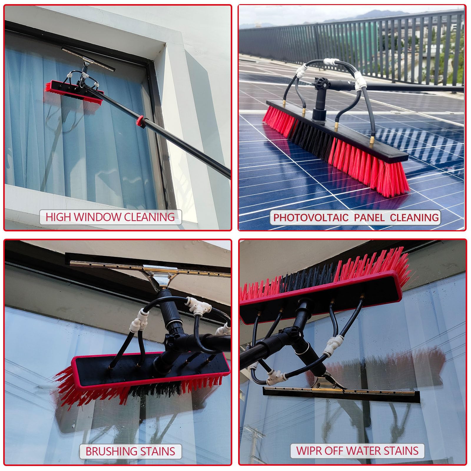 Spazzola Idropulitrice Spazzola Telescopica Fiqops 4,8 M - Con Attacco Acqua, Per Pulizia Tetti E Finestre, Alluminio Bastone Telescopico Per Pulizia