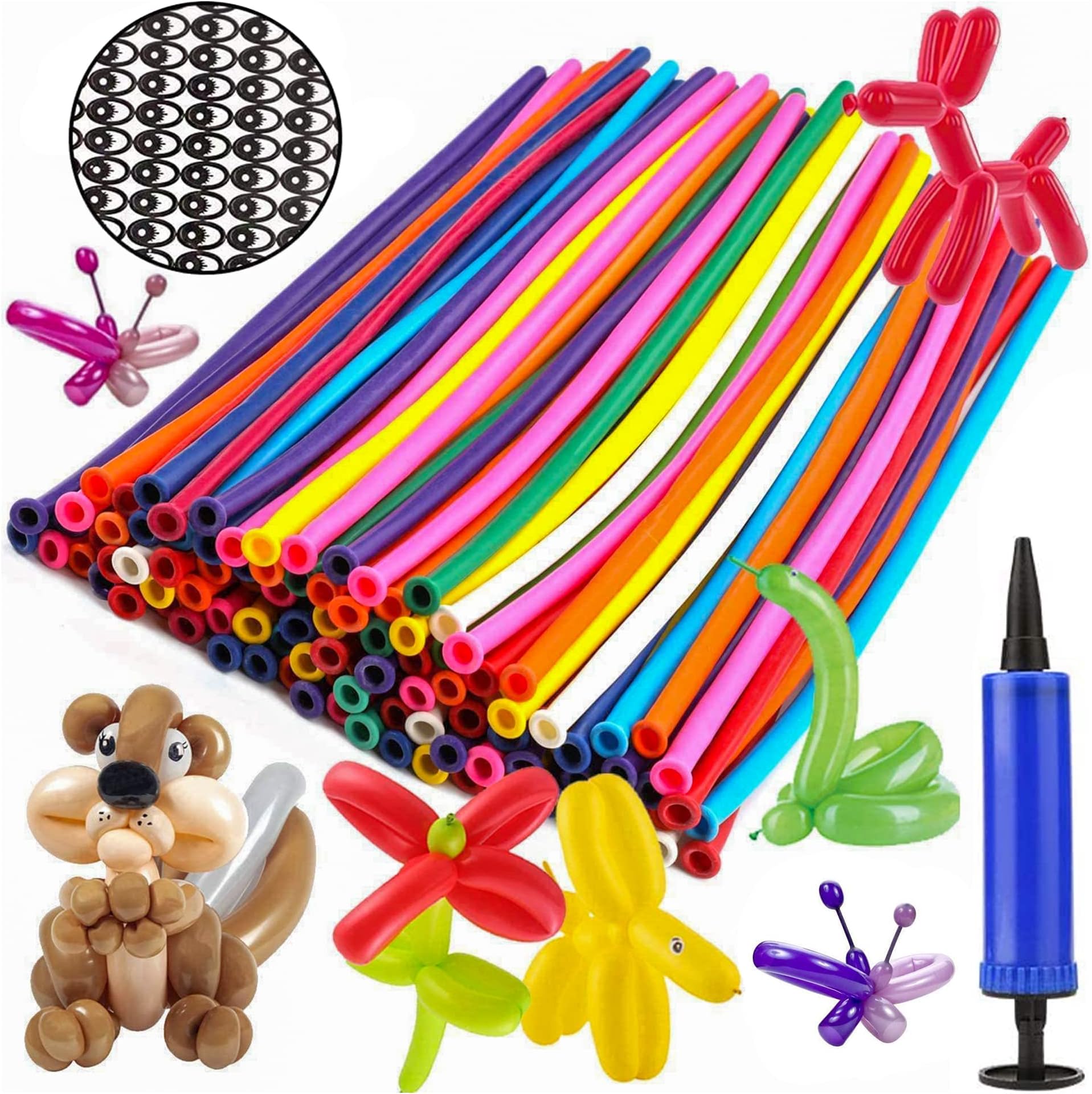 Silhani 200 Pieces Modelling Balloons Kit with Pump, Long Magic Balloons, Assorted Colours, For Decorations, Kids Birthday Party, Bag Filler