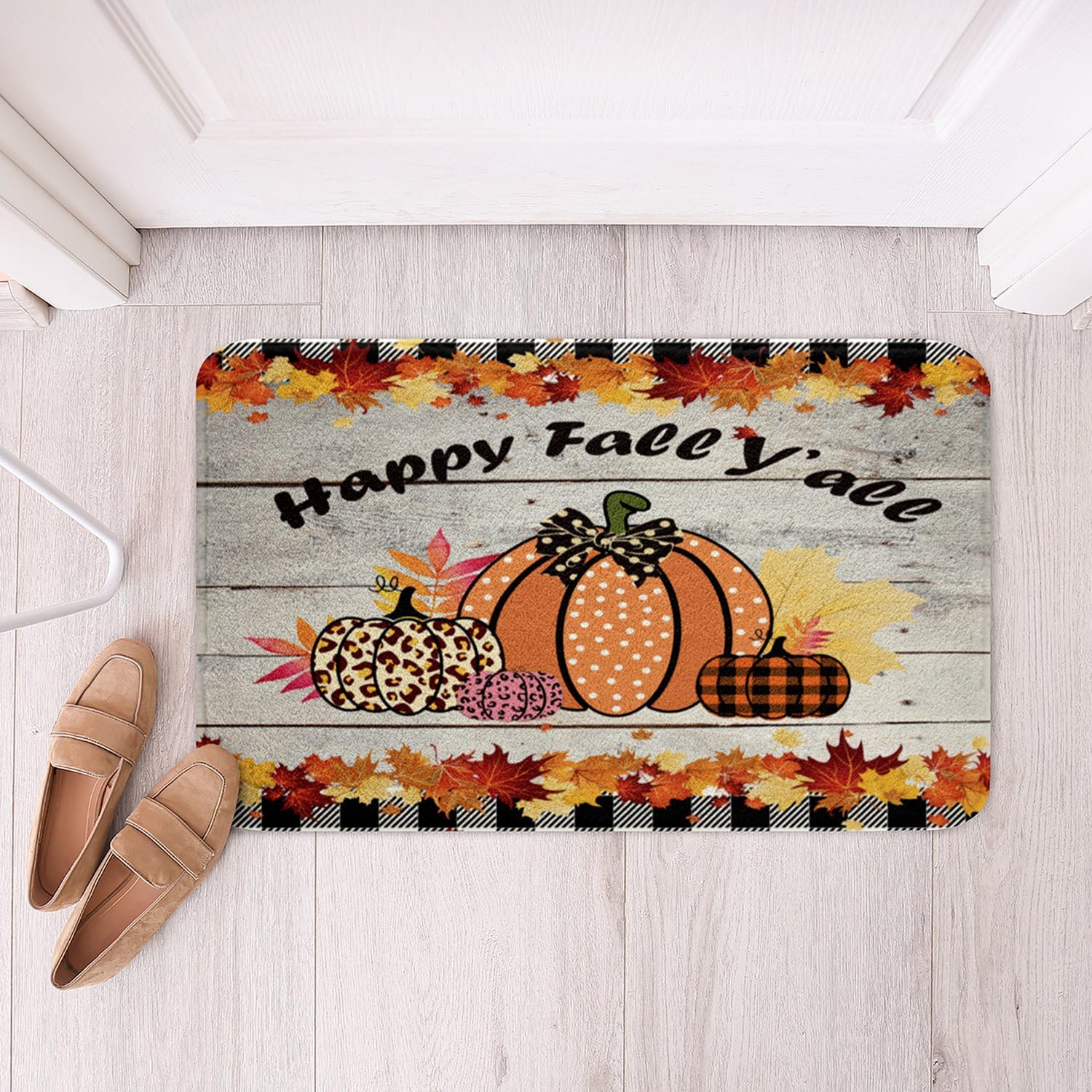 Pumpkin Maple Leaves Bath Mats for Bathroom Fall Pumpkin Bathroom Rugs Fall Harvest Pumpkin Comforter Cover Happy Harvest Season Bathroom Accossories for Boys Girls Children Teens 20x32 Inch