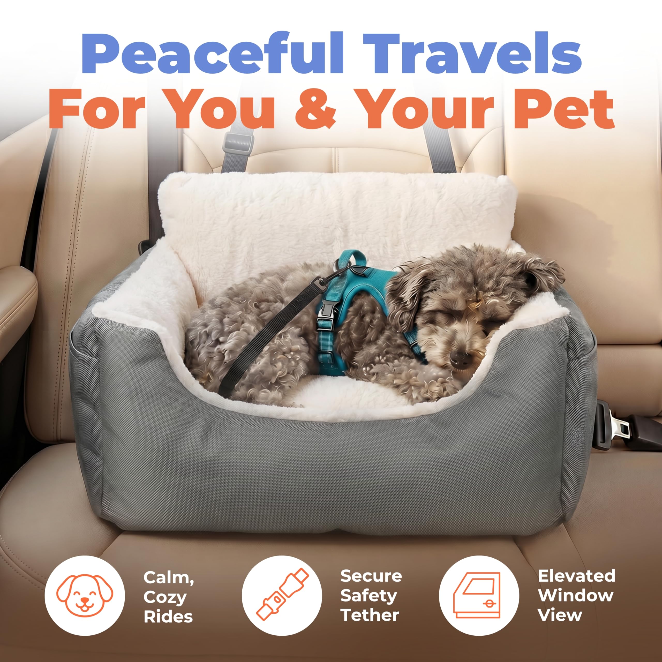 Best Pet Supplies Fotelik podwyższający dla psa do samochodu, ciężarówki i SUV-a, z miękką pluszową poduszką z wysoką poduszką i ścianami, wygodna pościel z bezpiecznymi paskami - szare