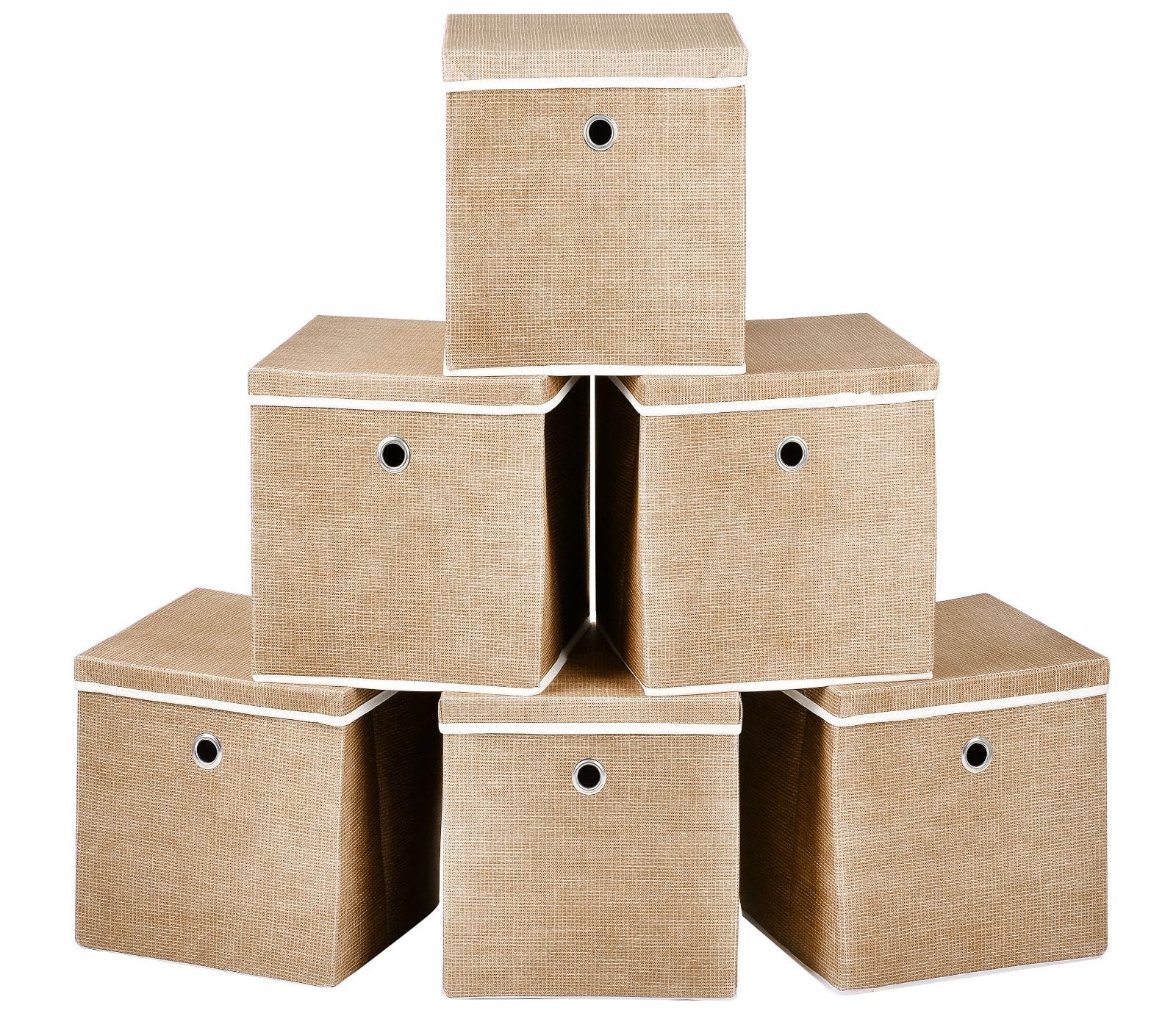 A406 Fabric Storage Boxes with Lids, Set of 4, Collapsible Cubes for Home Organisation, Foldable Cube box Available in Grey, Black, Beige, Blue (Beige, 27x27x27cm) โ image 1
