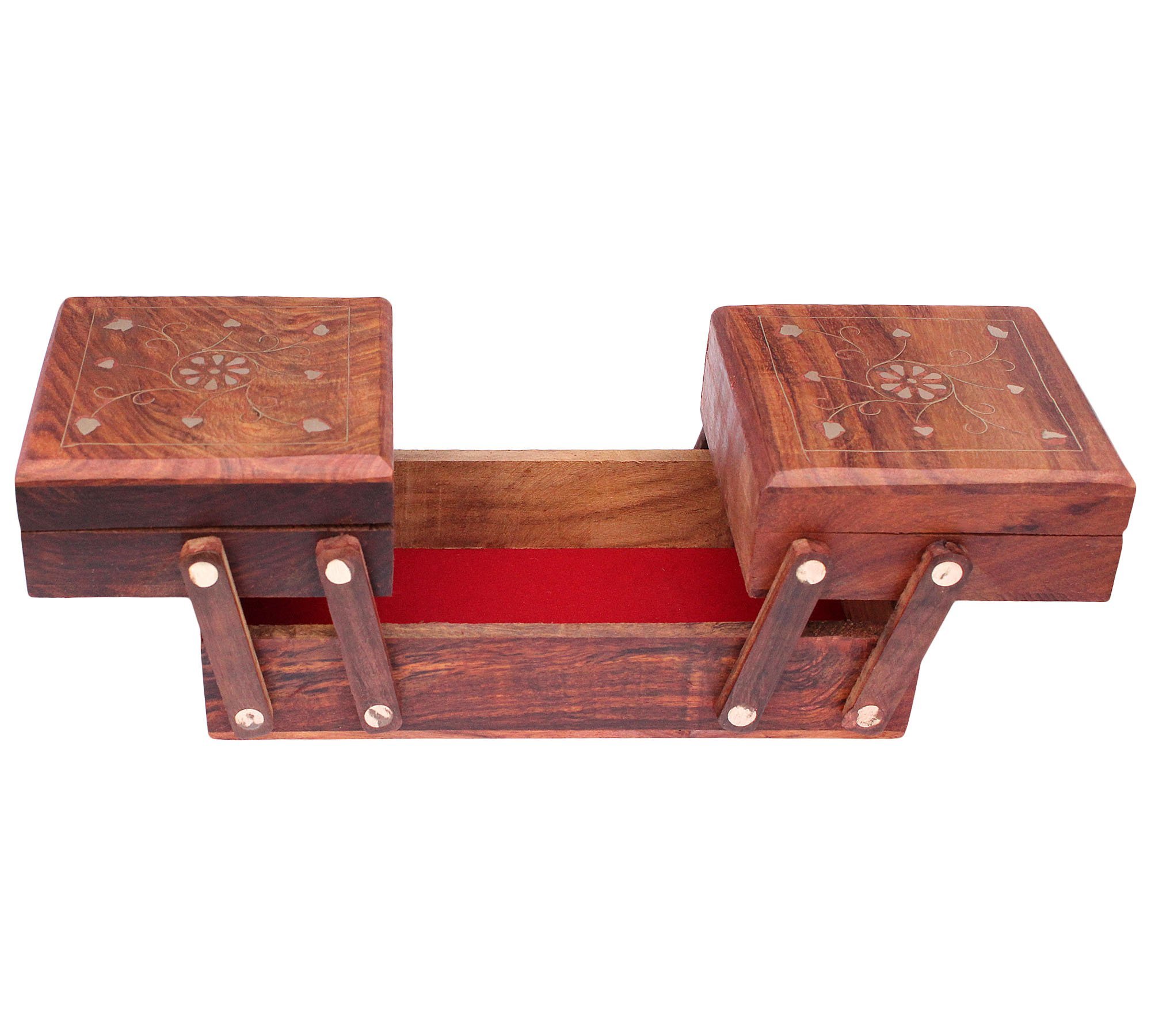 ITOS365 Wooden Jewellery Box for Women - with Brass Inlay On Top | Handmade Jewellery Storage Ogranizer with Multiple Compartments & Carvings | Birthday & Aniversary Gift - 8 Inches 1