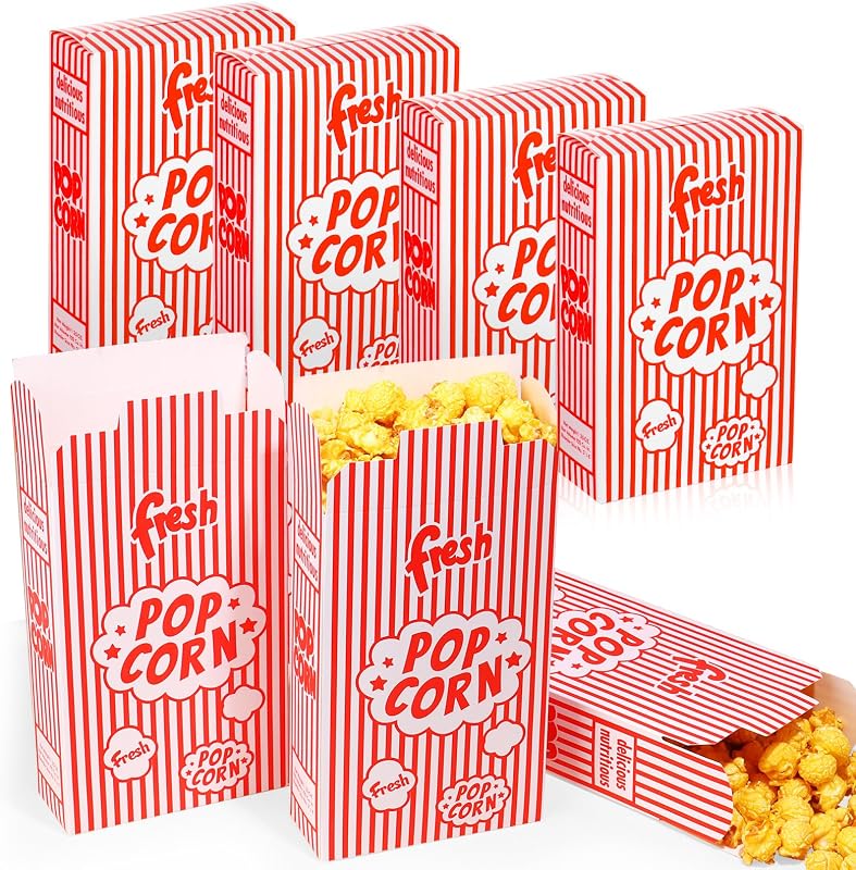 Popcorn Boxes, 1.25 oz, Red and White Striped, 200 Pack | Paper Popcorn Containers Close-Top Cardboard Pop Corners Bags Individual Servings for Theater Night Movie, Party, Christmas