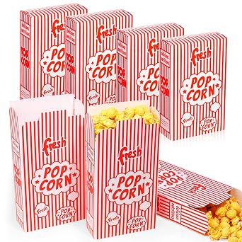 200 Pack Popcorn Boxes,1.25 oz Paper Popcorn Containers,Red and White Striped Close-Top Cardboard Pop Corners Bags Individual Servings for Theater Night Movie,Party,Christmas
