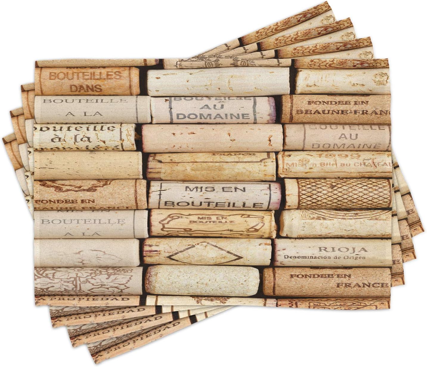Lunarable Winery Place Mats Set of 4, Different Wine Corks Arranged in
