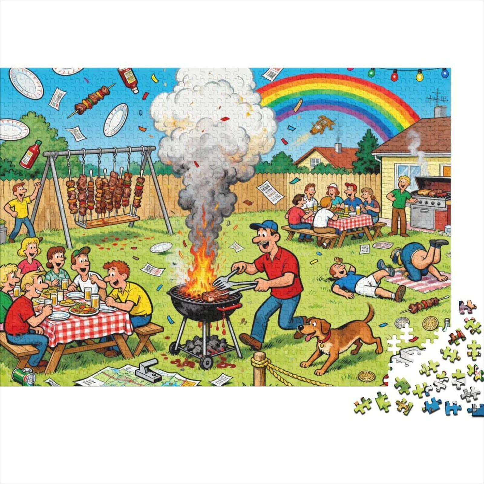 BBQ Backyard Blowout Wooden Jigsaw Puzzle Waterproof 1000 Piece Puzzles for Adults Colourful Home Decoration