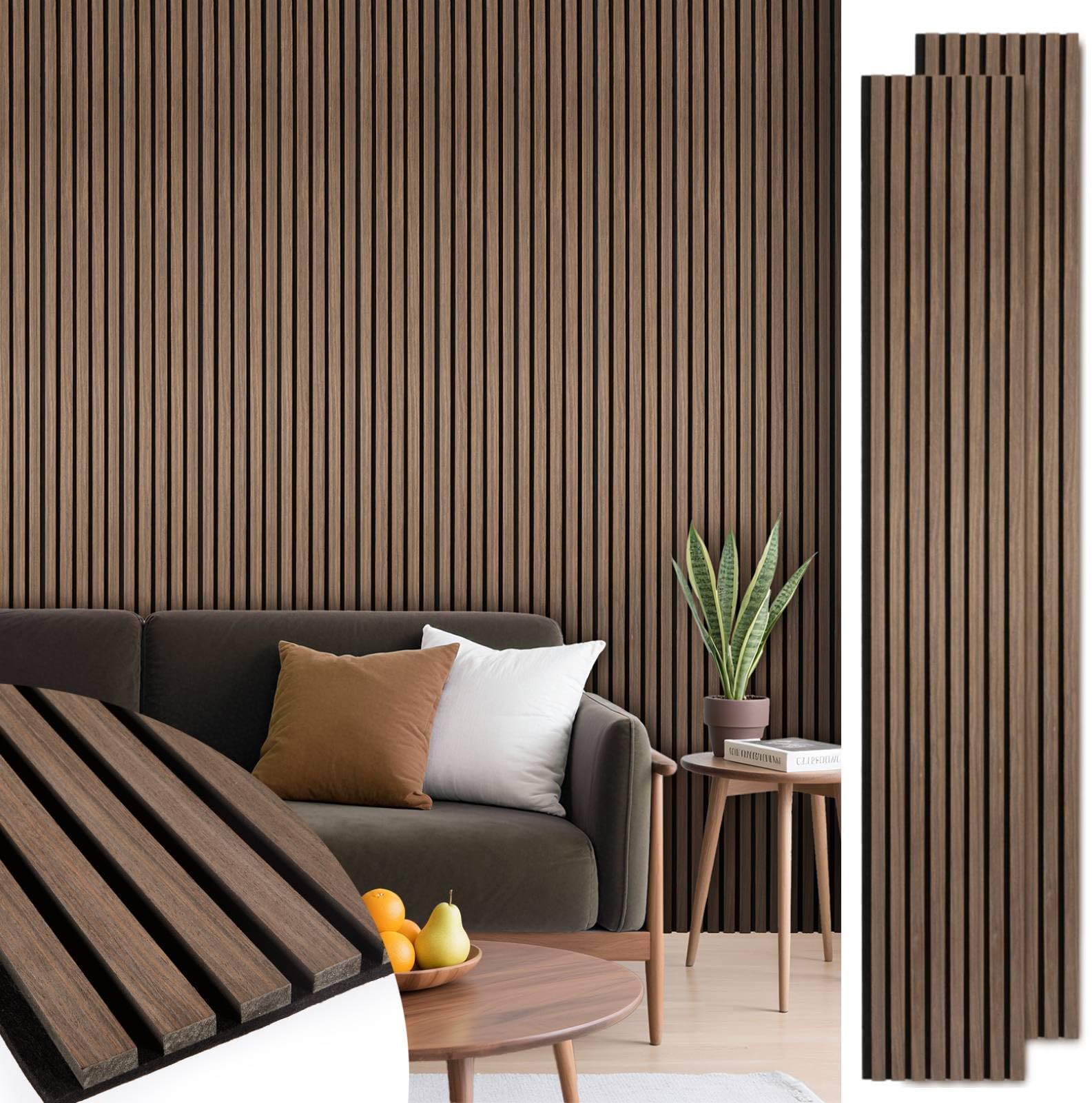 Acoustic Wood Slat Panels, Soundproof Wooden Wall Panels, 3D Fluted Panel for Interior Wall Decor, Living Room, Bedroom (Walnut, 106 * 25.2 inch)
