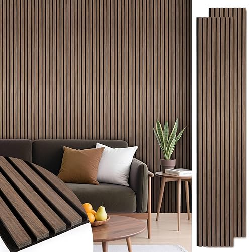 Miniatura 13 de Paneles de pared de listones de madera, paquete de 2 paneles de 106 x 23.6 pulgadas, paneles acústicos de madera para pared, paneles estriados 3D