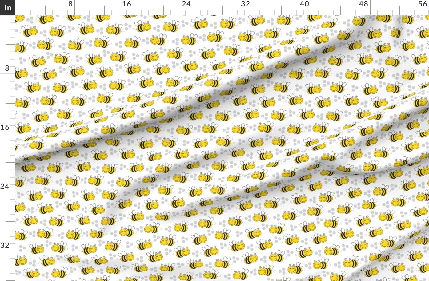 Spoonflower Fabric - Bees Hexagons Bee Cute Bug Insect Honeybee Summer Nursery Yellow Printed on Organic Cotton Sateen Fabric by The Yard - Sewing Quilting Apparel Home Decor