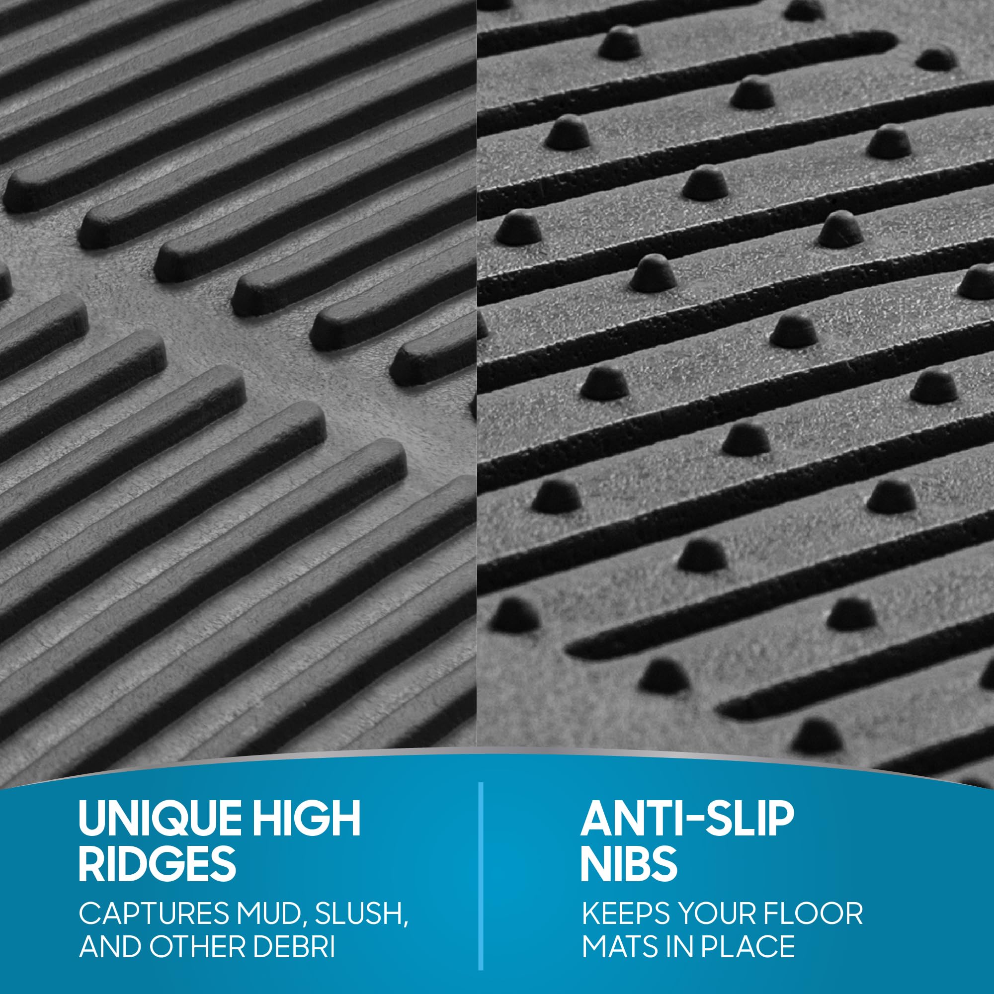 BDK 3-Piece Gray Rubber Floor Mats Front Rear Heavy Duty Universal Fit Liners for Cars SUVs Trucks Vans — view 6