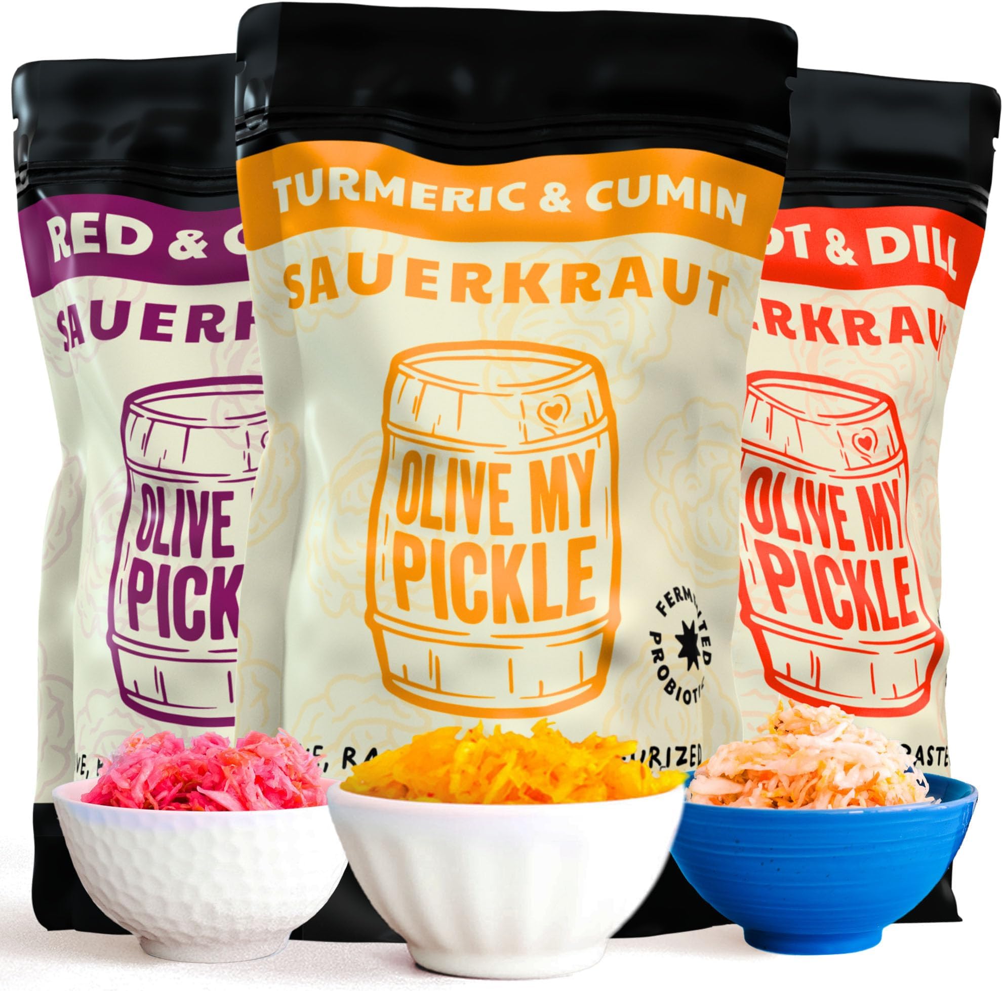 Real Fermented & Probiotic Sauerkraut for Gut Health - TOP KRAUT BUNDLE (3 PACK) by Olive My Pickle