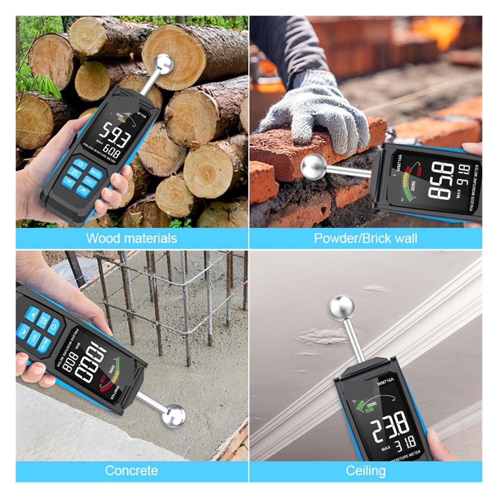 Digitaler Holzfeuchtemesser, Detektor, Alarmfunktion, Tester, Berührungsloses Hygrometer, Luftfeuchtigkeit