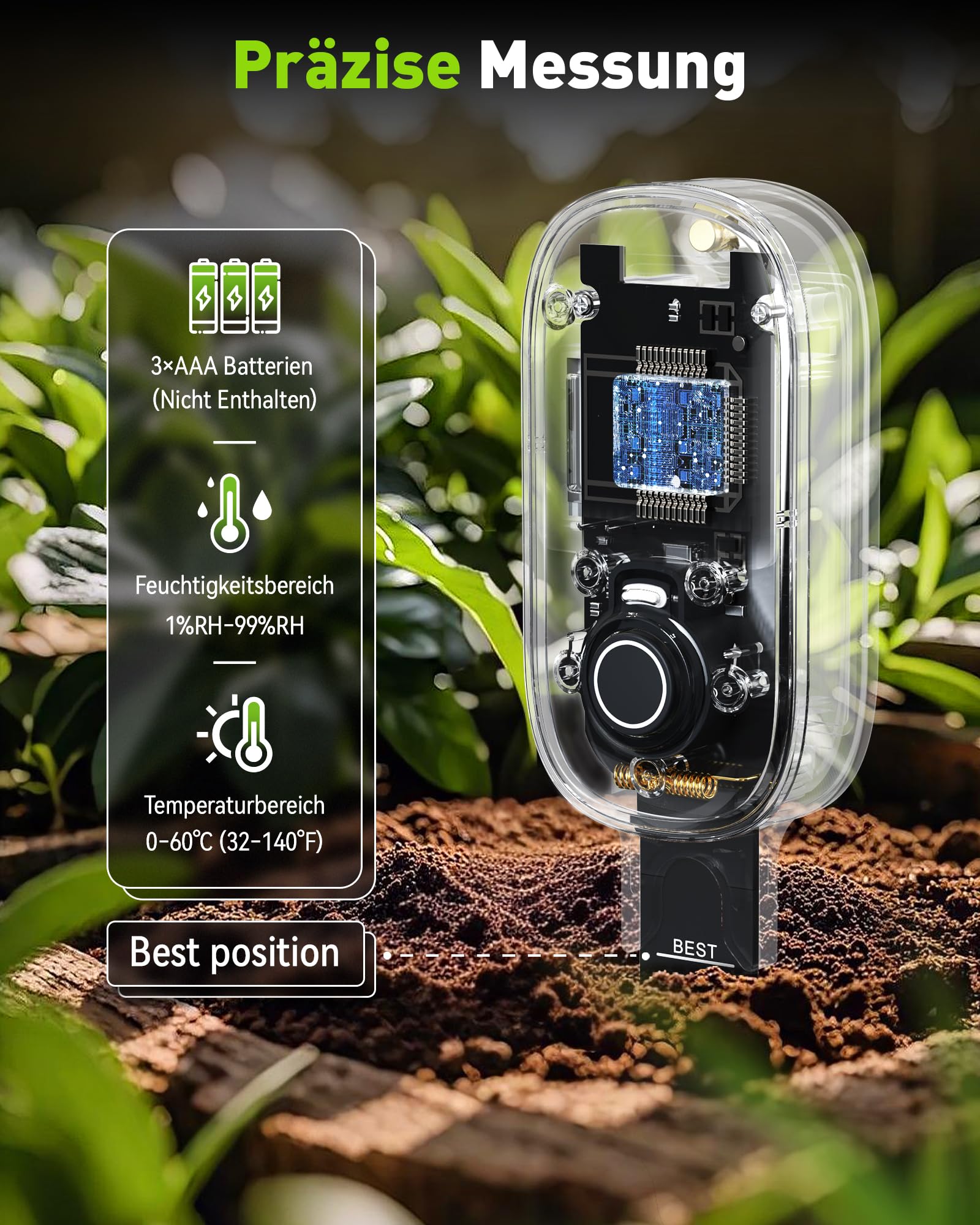 RAINPOINT Intelligenter Bodenfeuchtesensor mit App-Anbindung, Gateway erforderlich, Bewässerungssystem (Ohne Gateway)
