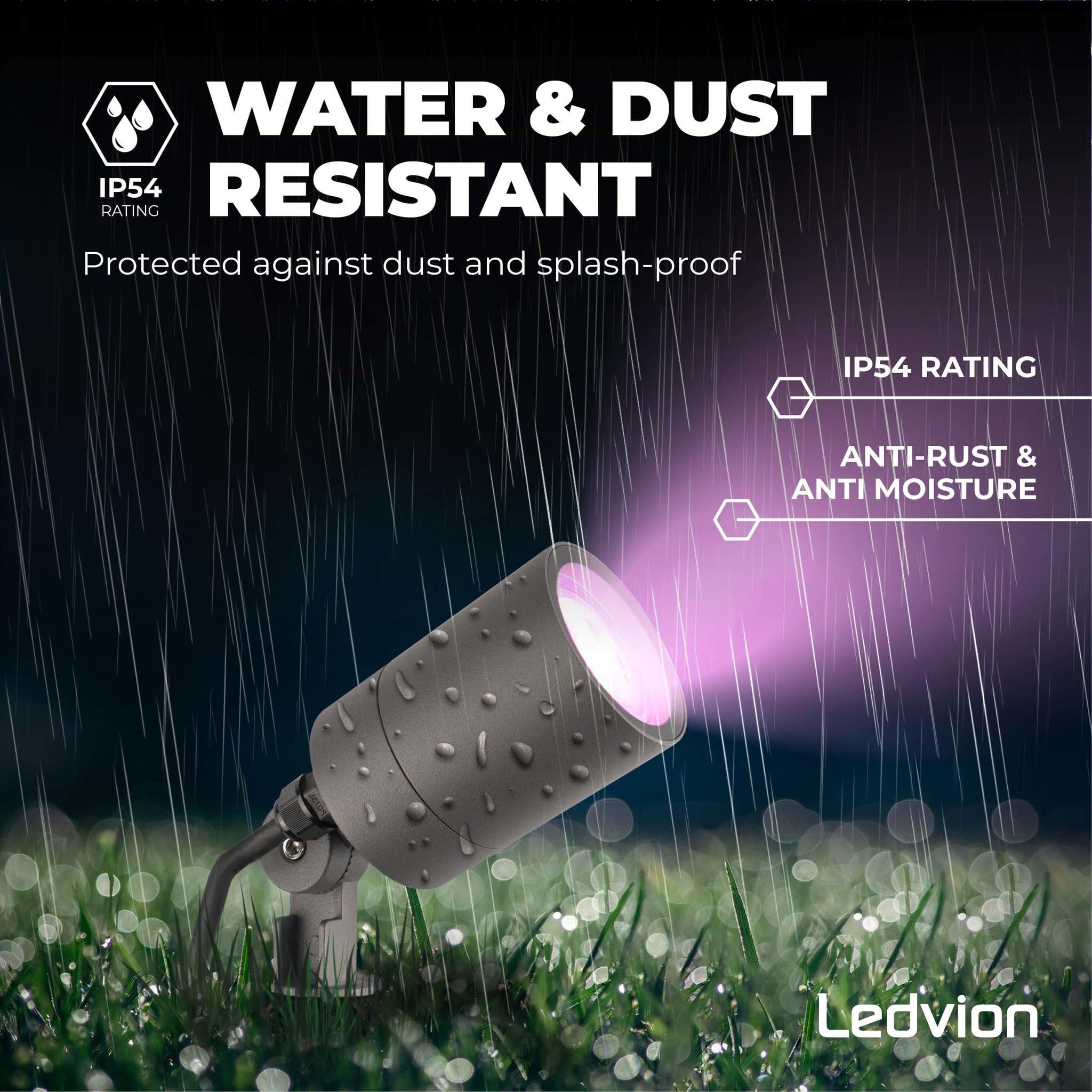 Ledvion - Focos LED de Tierra RGBWW, Antracita, IP65, 5W, RGBWW, Cable de 2 Metros, LED Spotlight, Foco Exterior de Jardín