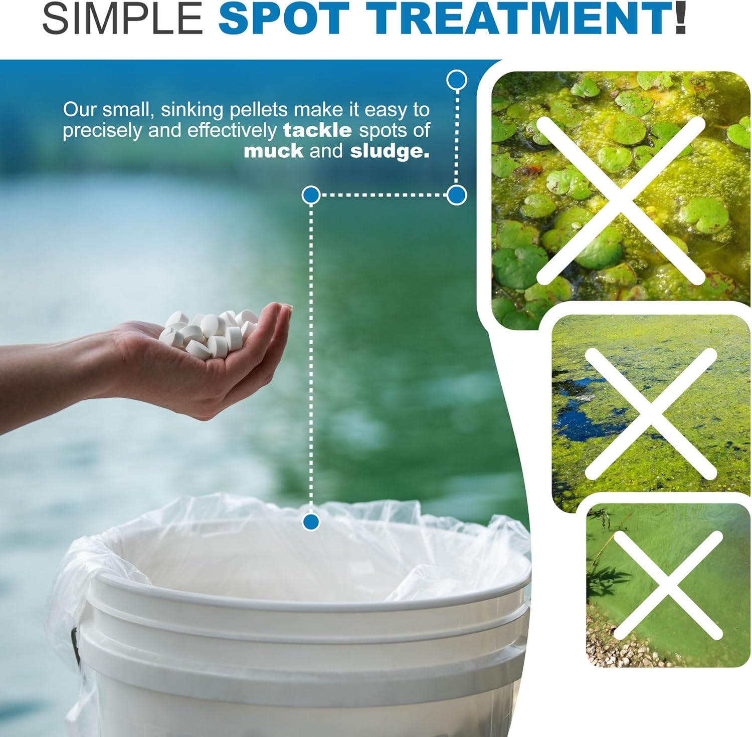 Muck Assault Sludge Remover Pellets - Natural Muck Digester with Beneficial Bacteria Enzymes to Clear Murky Water and Remove Pond Odor - Safe for Aquatic Life & Recreation (25 lbs.)