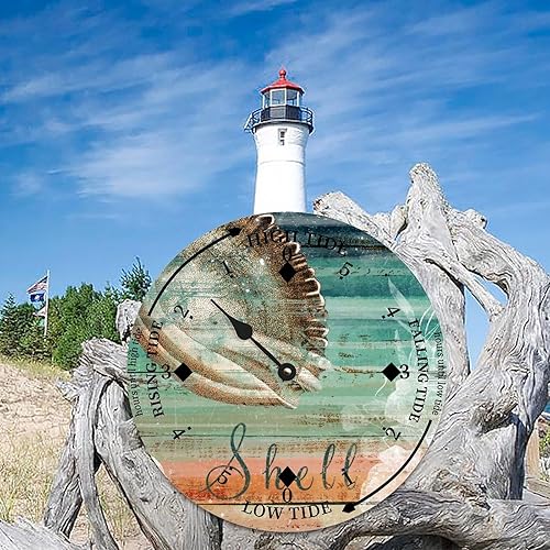 Miniatura 2 de Vintage Shell Tide Clock Beach Ocean Time Wood Tidal Clock with High Tide Low Tide Non-Ticking Battery Operated Tide Clock 10" Tide Movement Clock