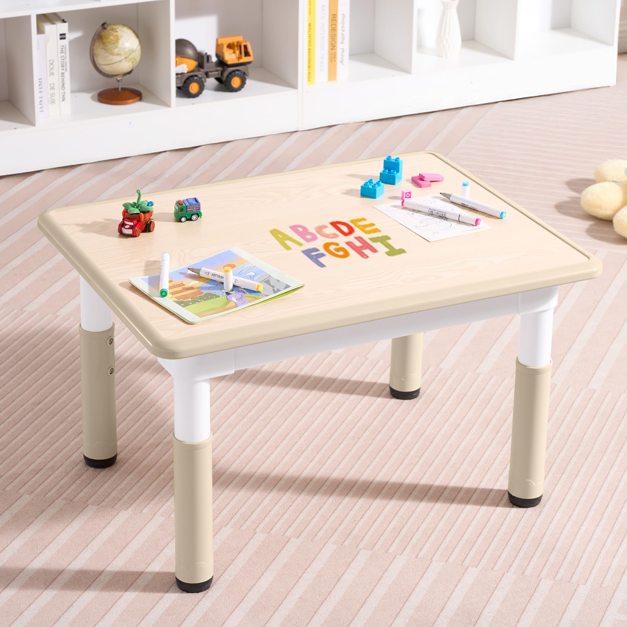 GITAWUSA Adjustable Kids Table, Arts and Crafts Child Table with Graffiti Desktop, 7 Level Height Adjustable Children Table for Ages 3-8, Easy to Wipe Toddler Desk for Classrooms/Daycares/Homes