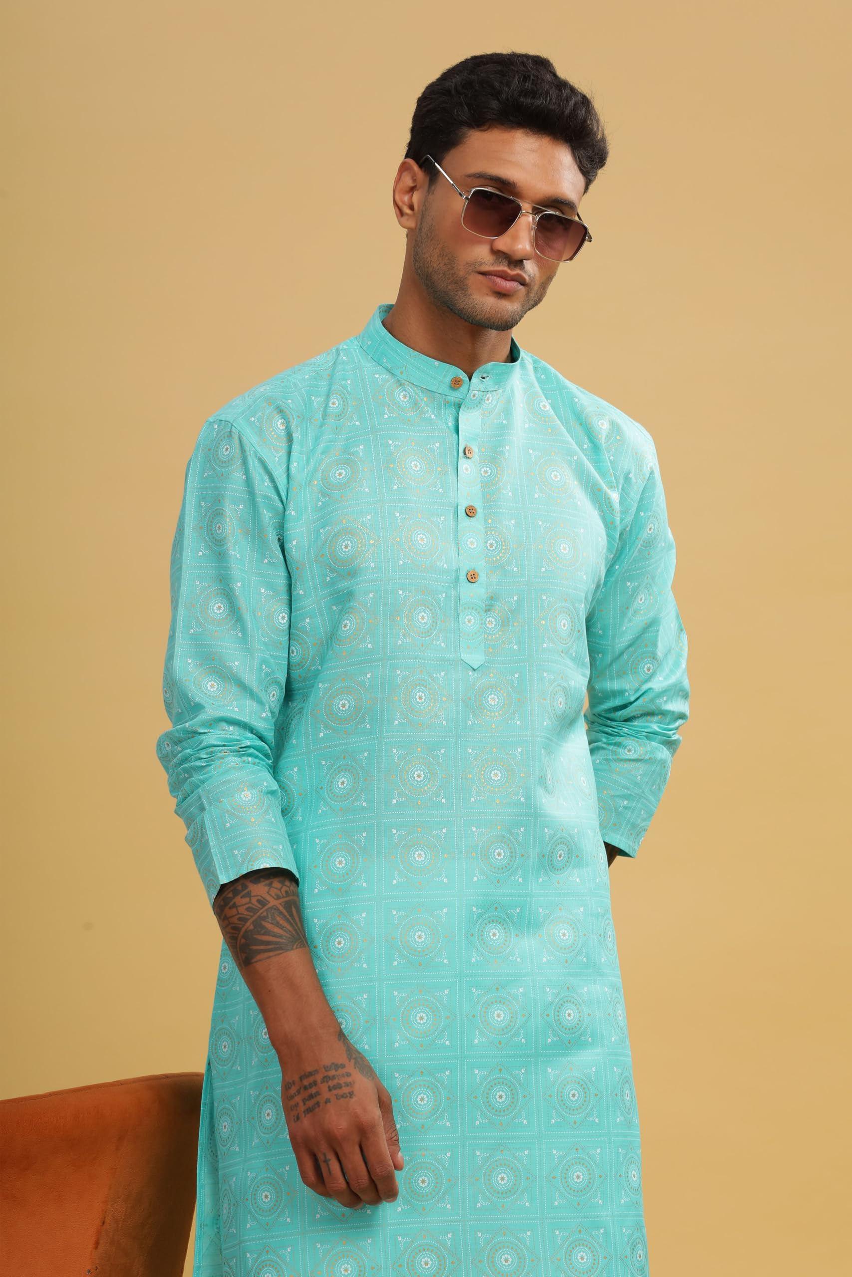 Be Active Men's Traditional Printed Full Sleeves Kurta || Cotton Kurta For Men || Men Kurta For Wedding || Kurta For Men (C-Rf0063 Kr 2 L)