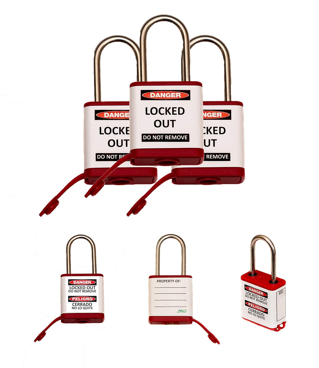 Zing Extreme Environment Padlock, Keyed Alike, Red, 1.5" Shackle, 3-Pack