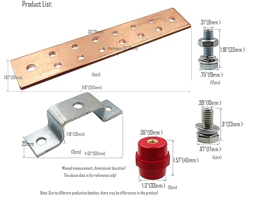 Miniatura 4 de LBY . Kit de barra de tierra de cobre montada en la pared de 24 x 1.97 x 9.8 pulgadas, con 12 posiciones terminales, kit de barra de conexión a
