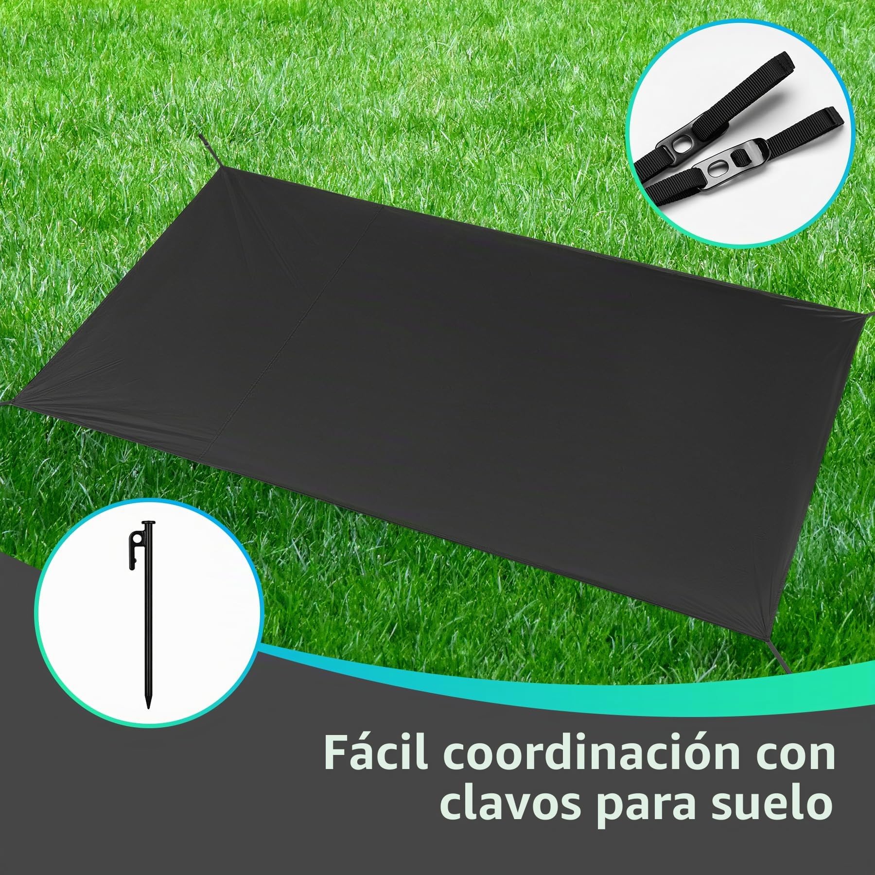 Lona Impermeable para Tienda de Campaña, Protección de Suelo Ligera con Bolsa de Almacenamiento, Ideal para Acampada, Camping y Senderismo, 200 * 110 cm, Negro